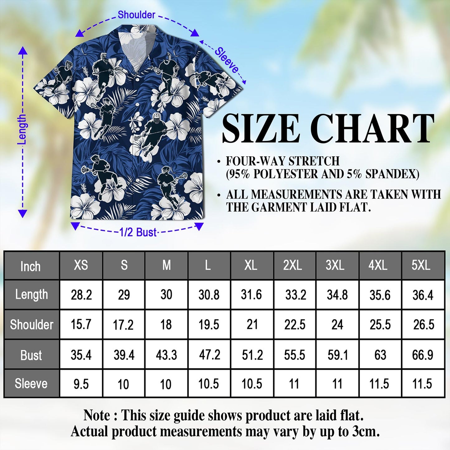 Netecom Blue Black Lacrosse Hawaiian Shirt for Men, Tropical Style, Button Down Summer Beach Short Sleeve, S-5XL