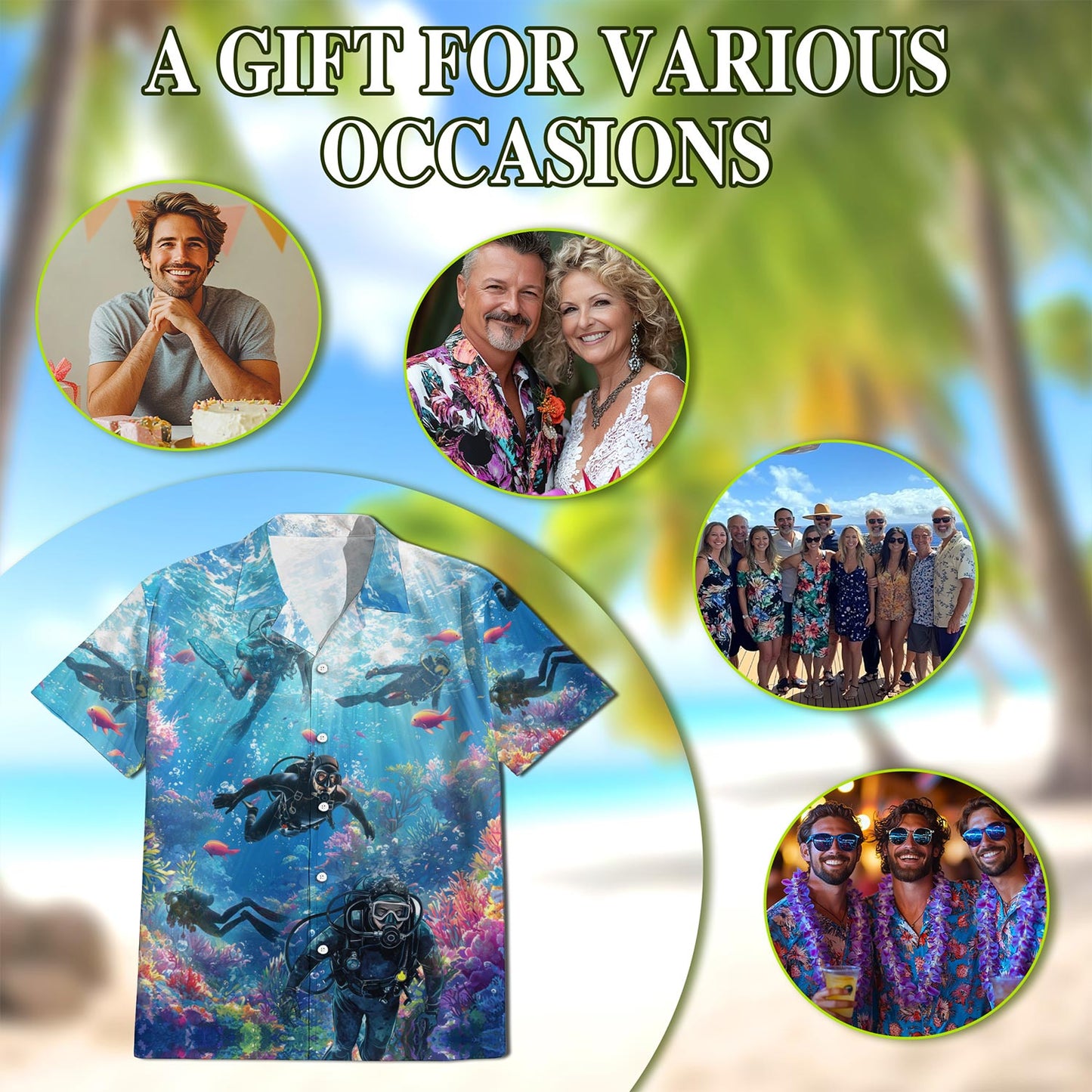 Netecom Blue Scuba Diving And Coral Reefs Hawaiian Shirt for Men, Button Down Summer Beach Short Sleeve, S-5XL