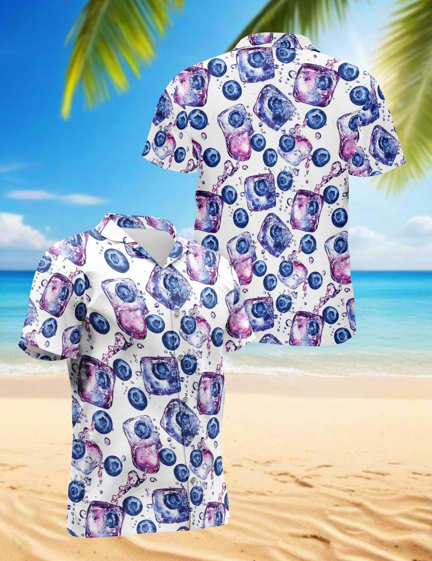Netecom Blueberry Pattern Hawaiian Shirt for Men, Vintage Style, Button Down Summer Beach Short Sleeve, S-5XL