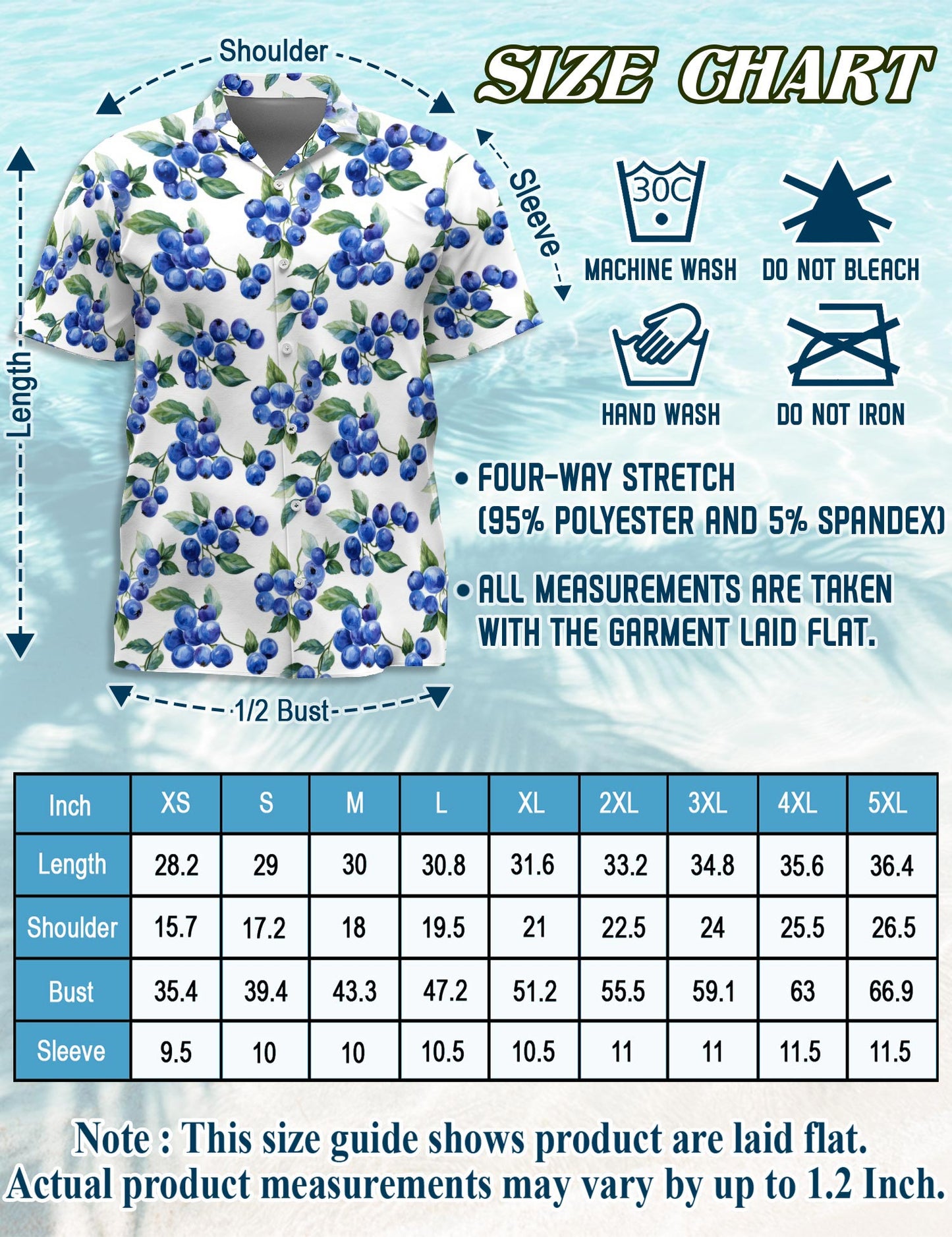 Netecom Blueberry Pattern Hawaiian Shirt for Men, Vintage Style, Button Down Summer Beach Short Sleeve, S-5XL