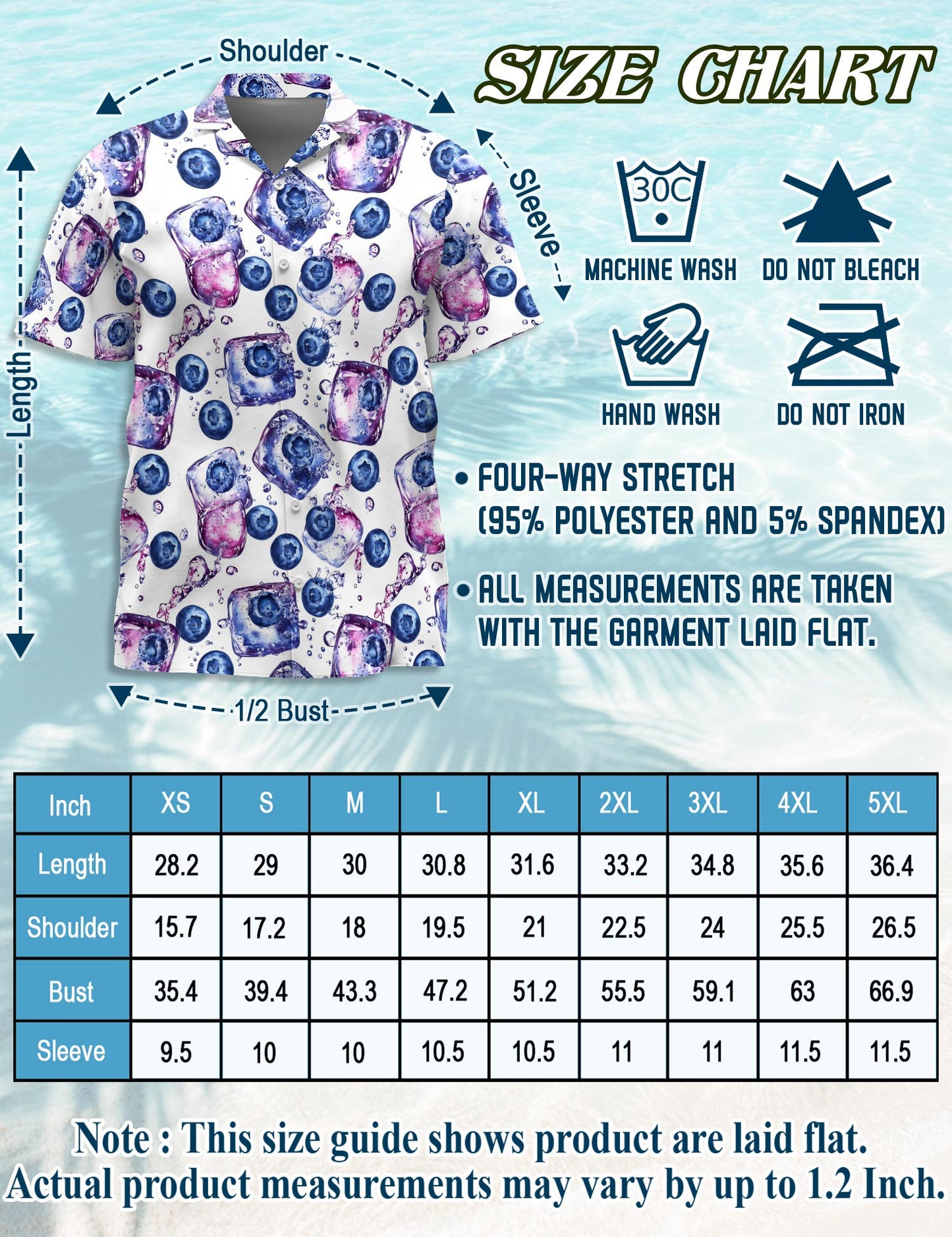 Netecom Blueberry Pattern Hawaiian Shirt for Men, Vintage Style, Button Down Summer Beach Short Sleeve, S-5XL
