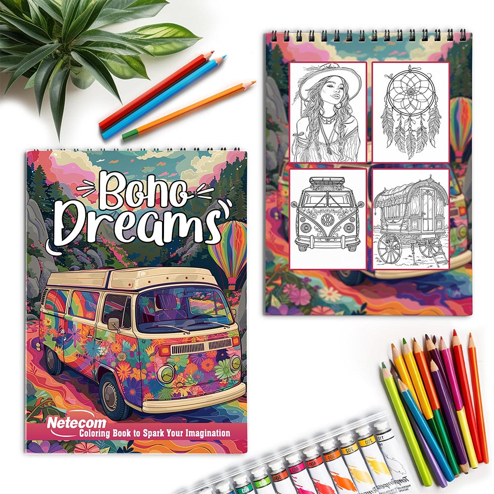 Netecom Boho Dreams Spiral Coloring Book for Adults