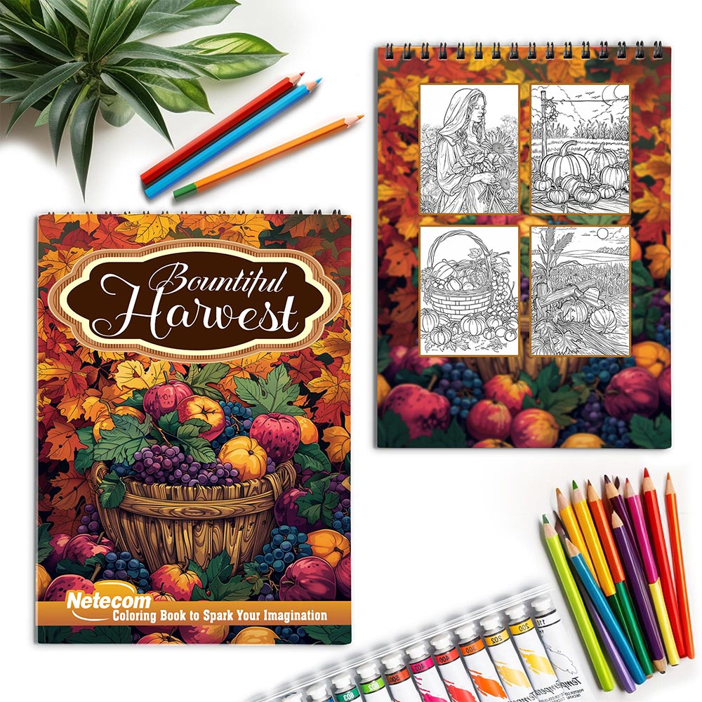 Netecom Bountiful Harvest Spiral Coloring Book for Adults