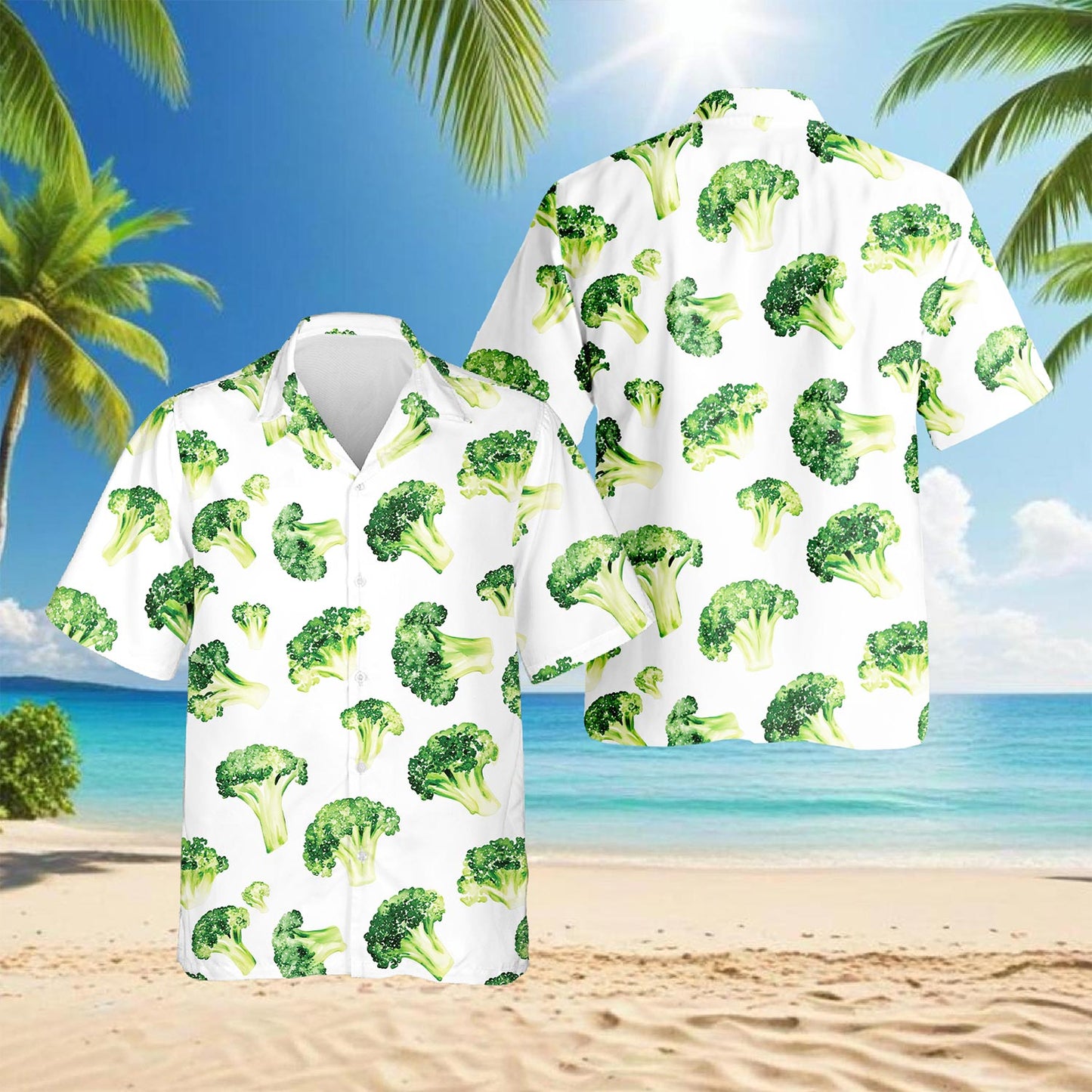 Netecom Broccoli Hawaiian Shirt for Men, Button Down Summer Beach Short Sleeve, Vintage Style, Sizes S-5XL