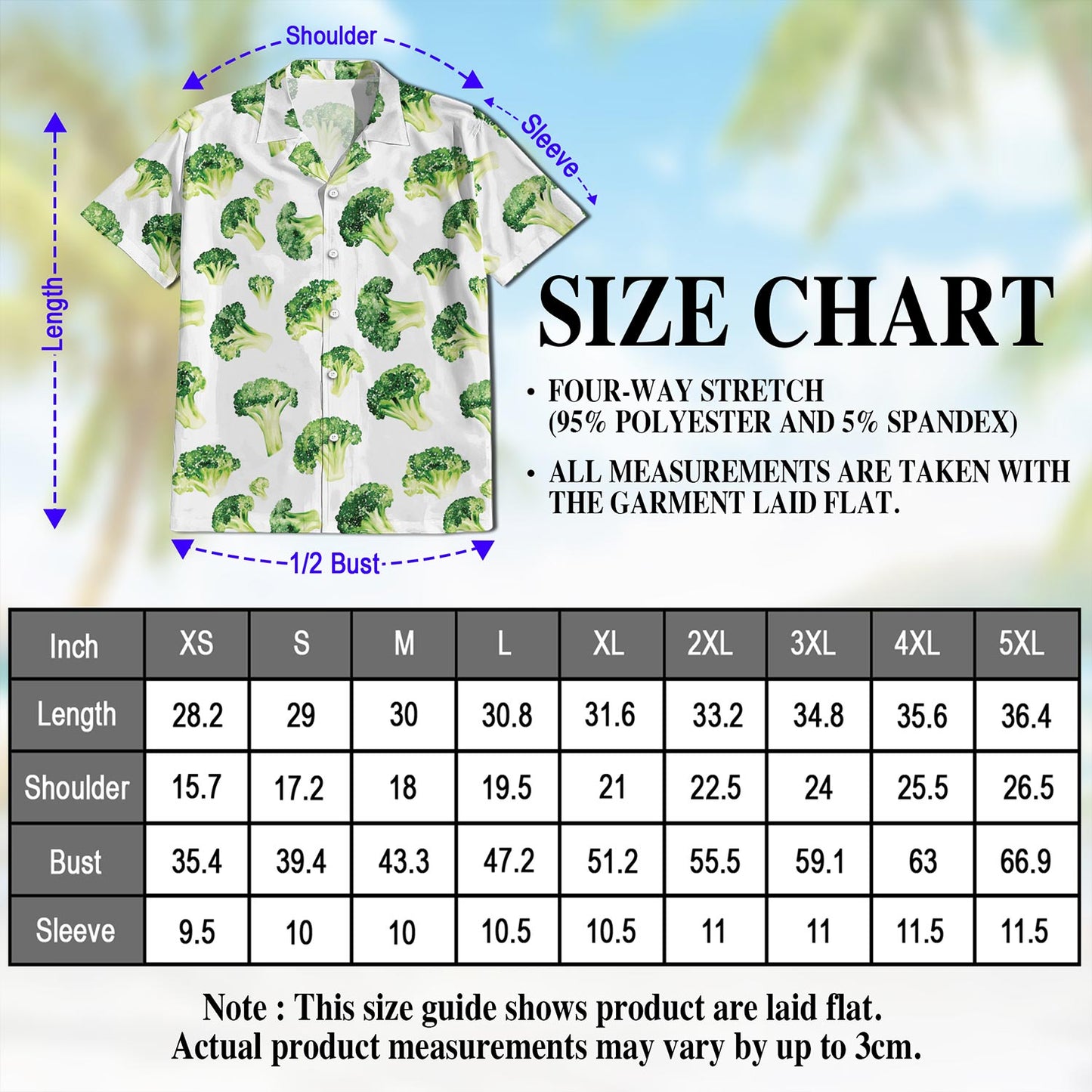 Netecom Broccoli Hawaiian Shirt for Men, Button Down Summer Beach Short Sleeve, Vintage Style, Sizes S-5XL