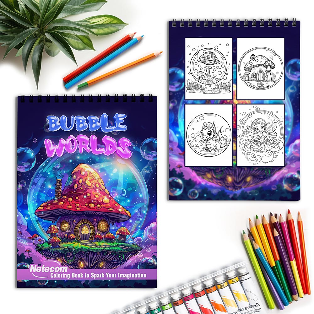 Netecom Bubble Worlds Spiral Coloring Book for Adults