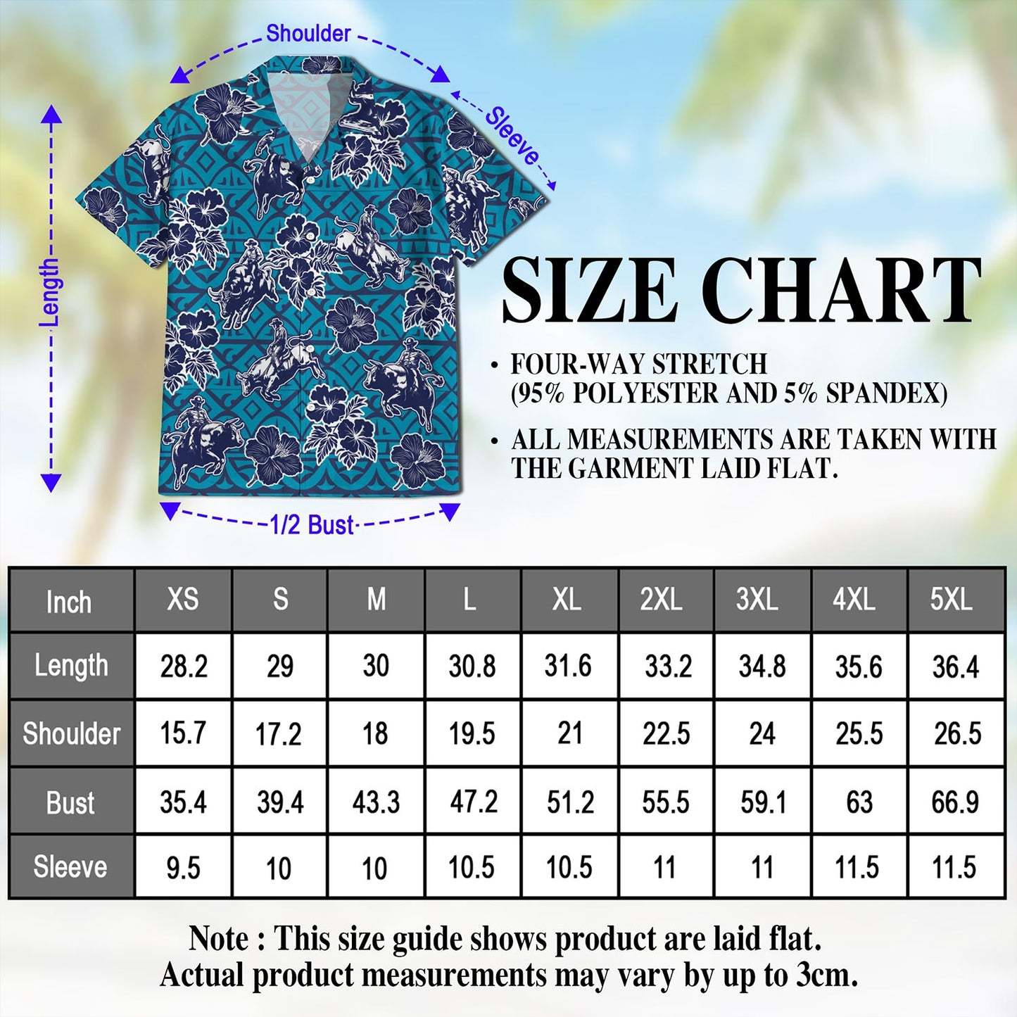 Netecom Bull Riding Blue Ancient Hawaiian Shirt for Men, Button Down Summer Beach Short Sleeve, Tropical Style, Sizes S-5XL