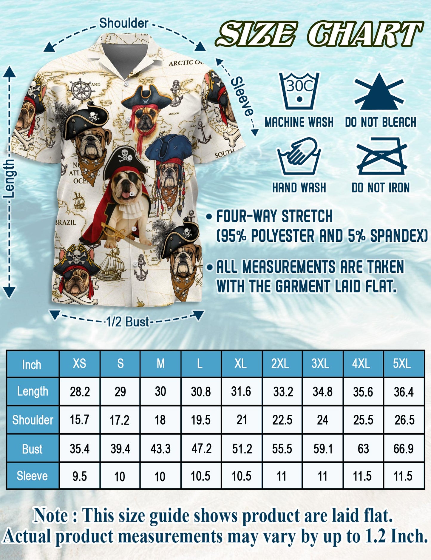 Netecom Bulldog Pirate Hawaiian Shirt for Men, Dog Lover Gift, Retro Button Down Summer Beach Short Sleeve Shirts, S-5X