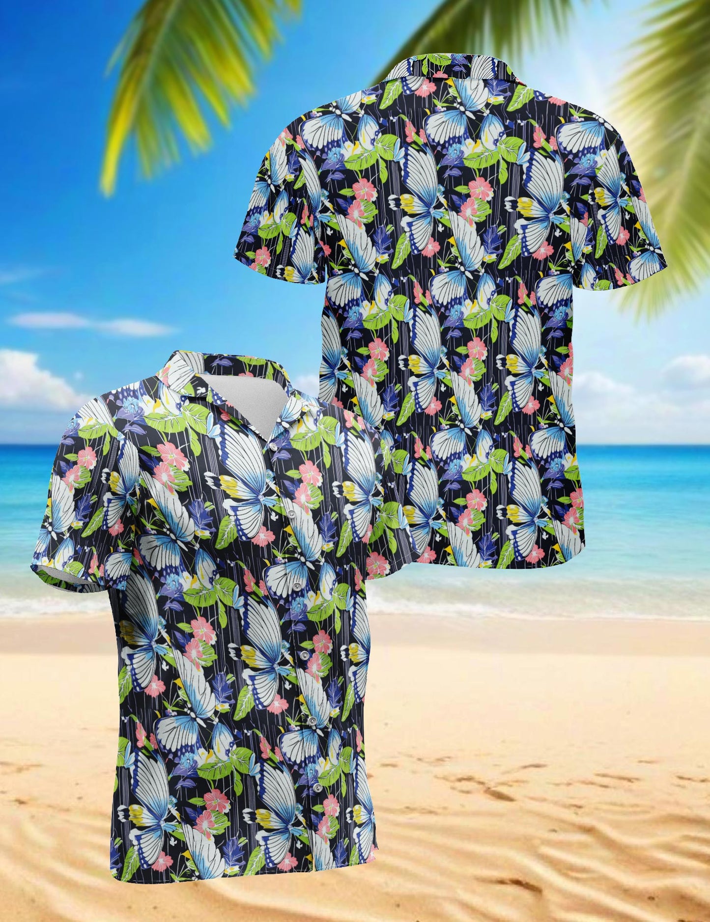 Netecom Butterfly Hawaiian Shirt for Men, Button Down Summer Beach Short Sleeve, S-5XL