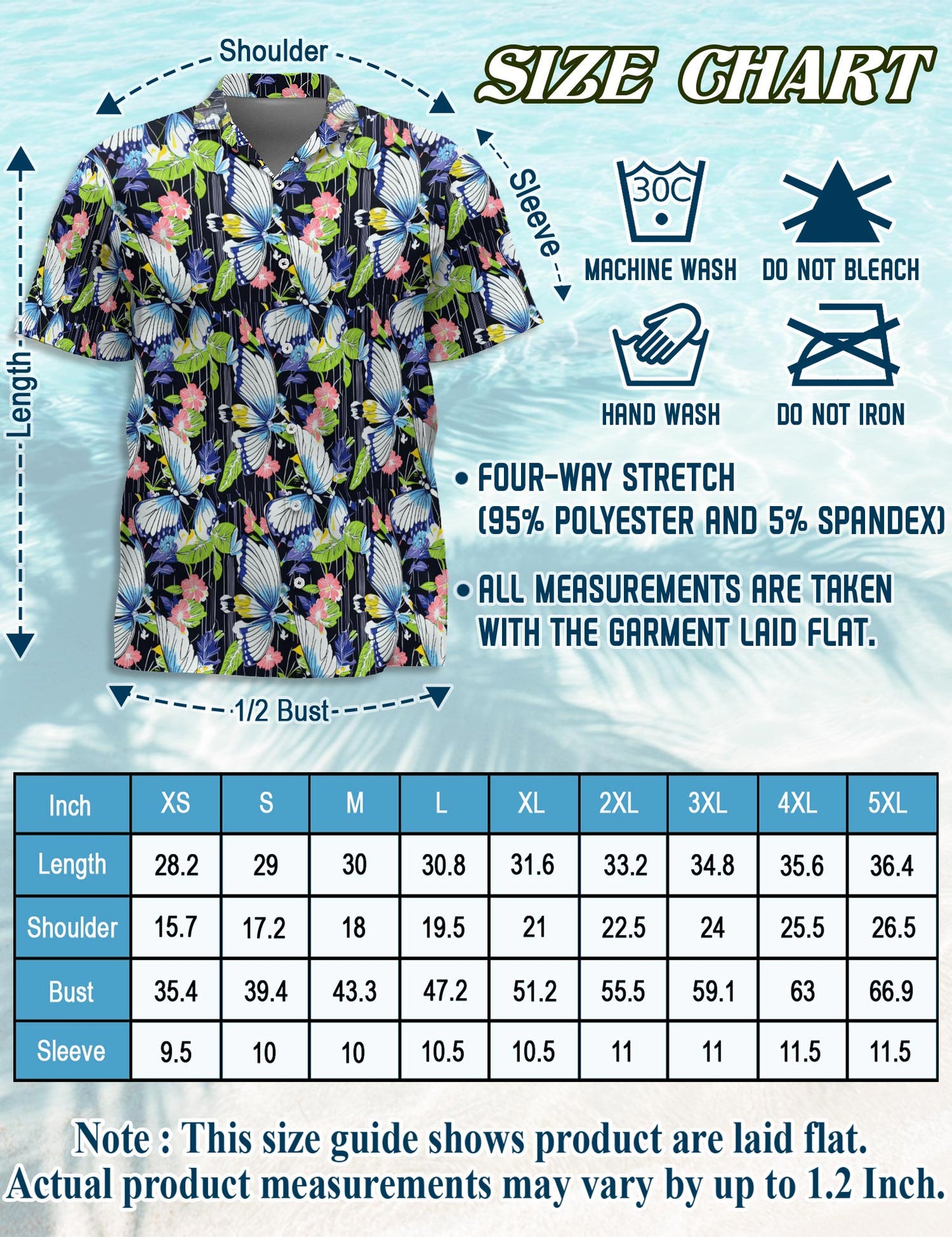 Netecom Butterfly Hawaiian Shirt for Men, Button Down Summer Beach Short Sleeve, S-5XL