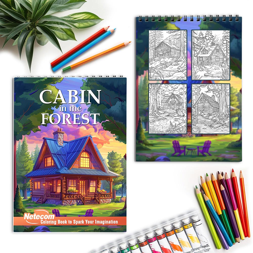 Netecom Cabin in The Forest Spiral Coloring Book for Adults