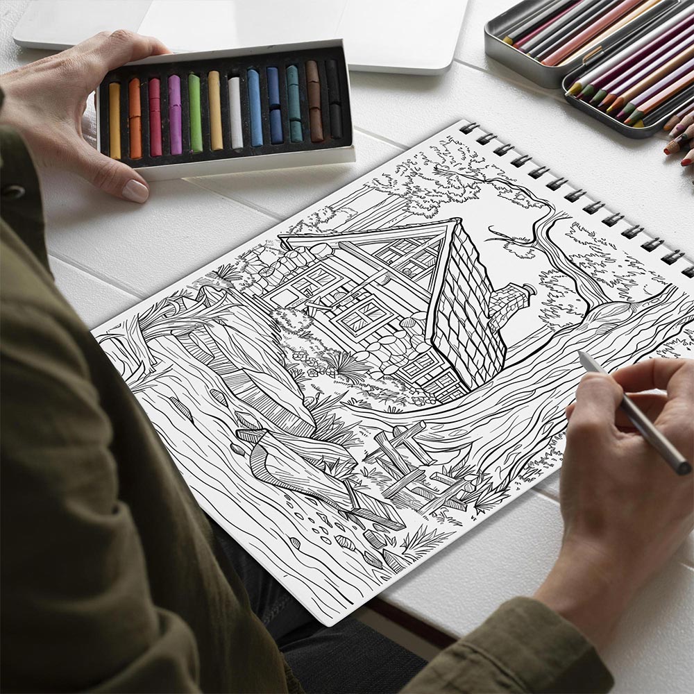 Netecom Cabin in The Forest Spiral Bound Coloring Book for Adults