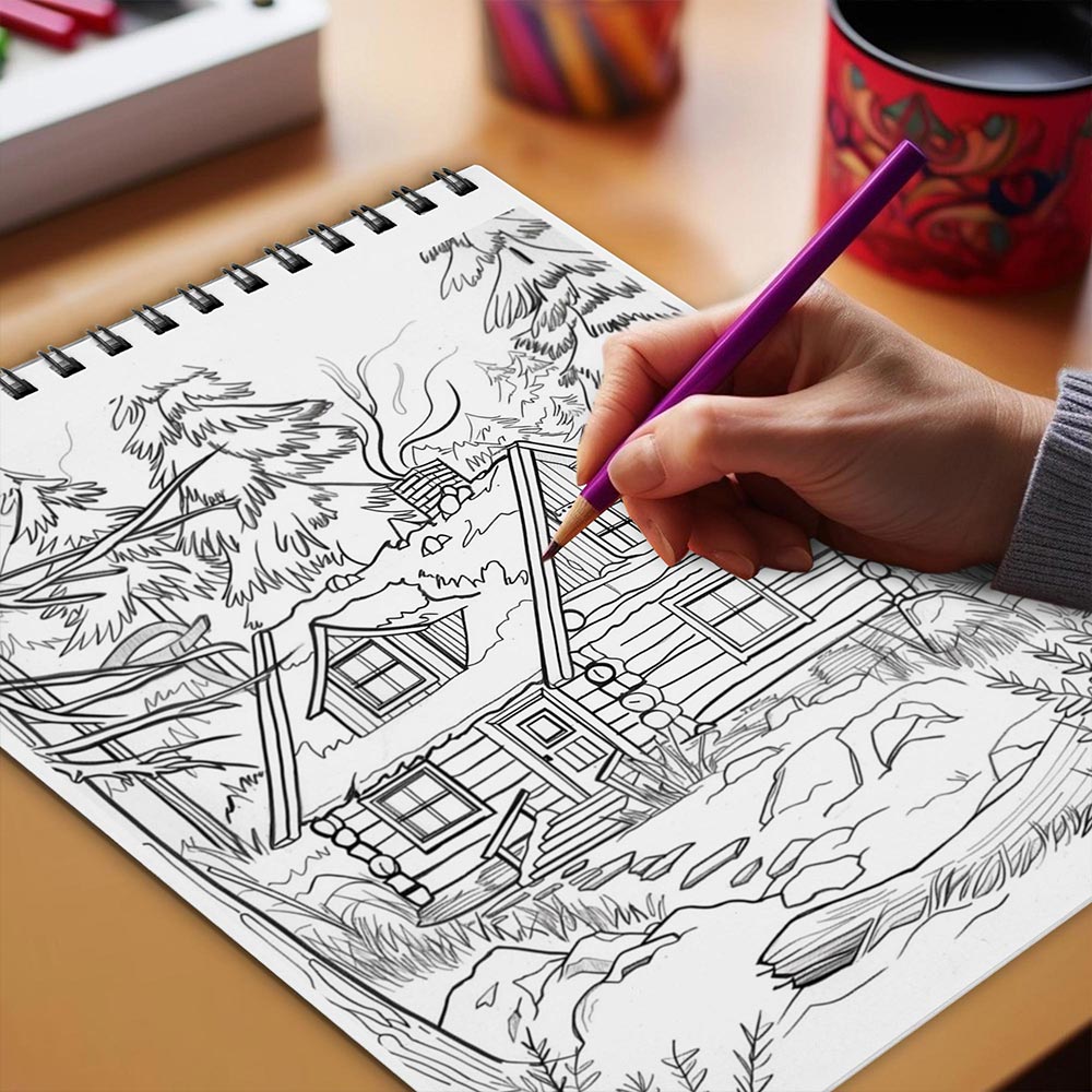 Netecom Cabin in The Forest Coloring Book Spiral Bound for Adults
