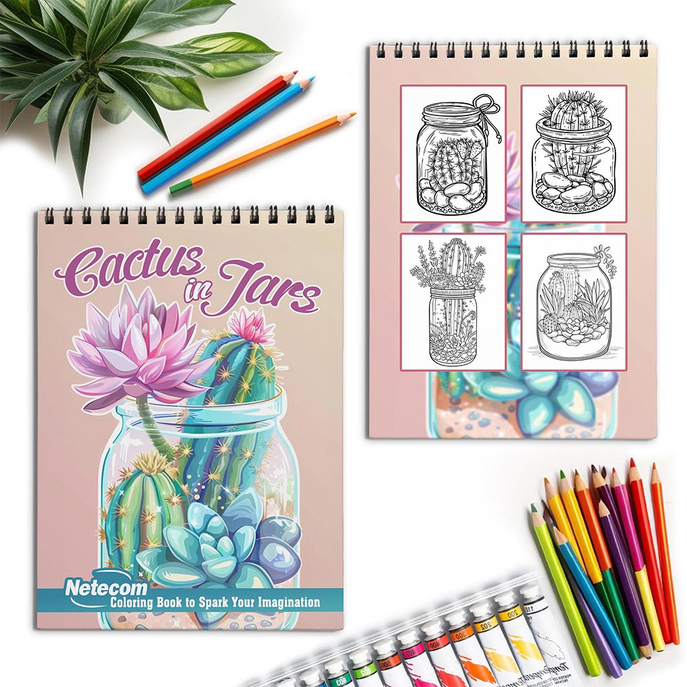 Netecom Cactus in Jars Spiral Coloring Book for Adult