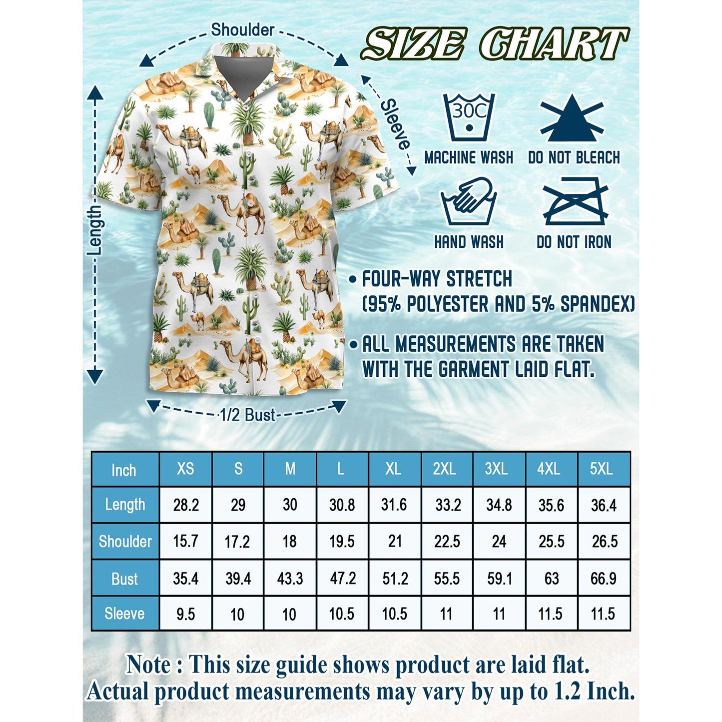 Netecom Camel Desert Hawaiian Shirt for Men, Vintage Style, Button Down Summer Beach Short Sleeve, S-5XL