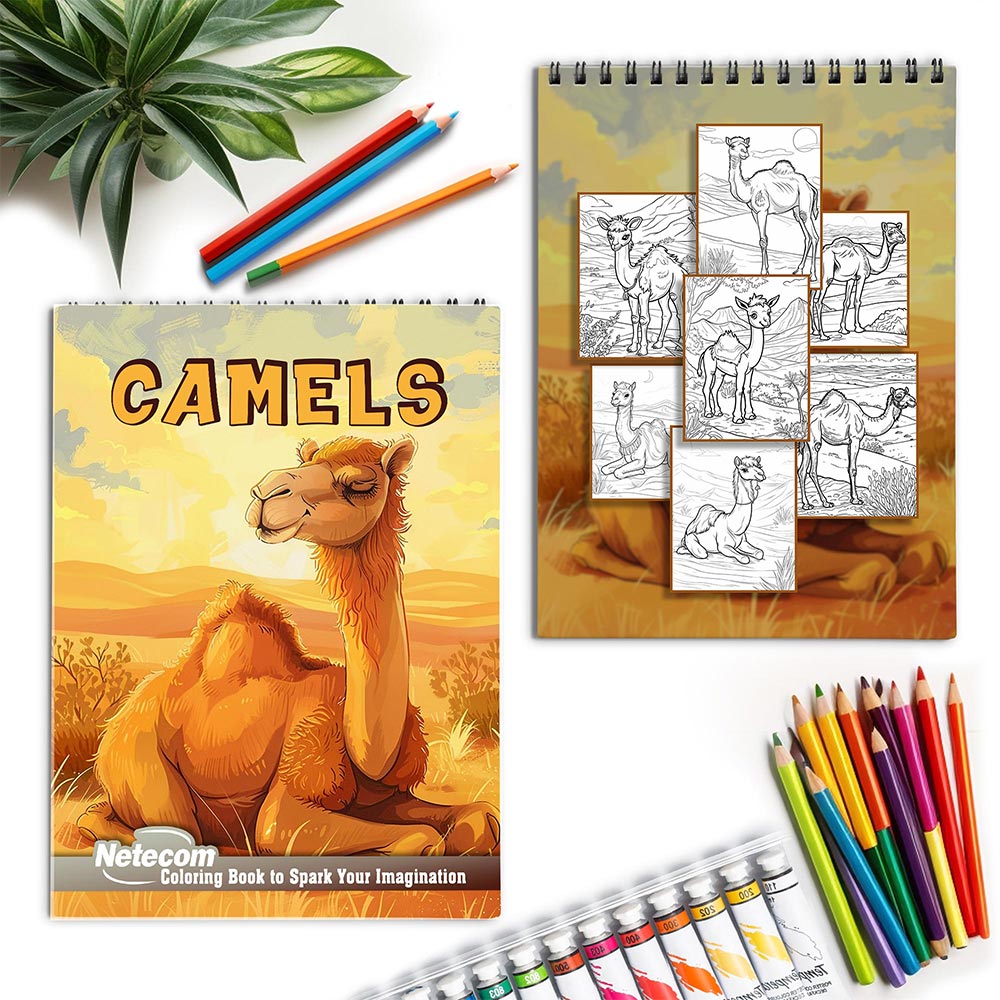 Netecom Camels Spiral Coloring Book for Adults
