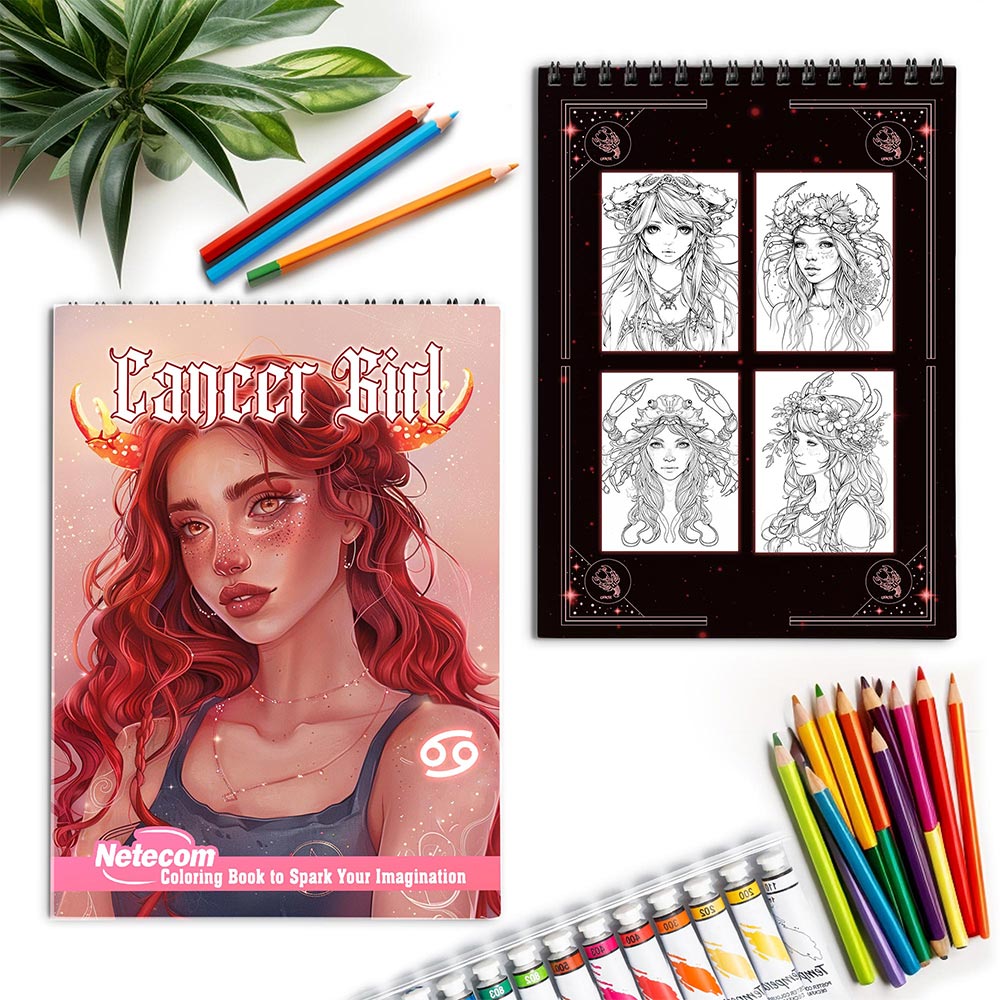 Netecom Cancer Girl Spiral Coloring Book for Adults