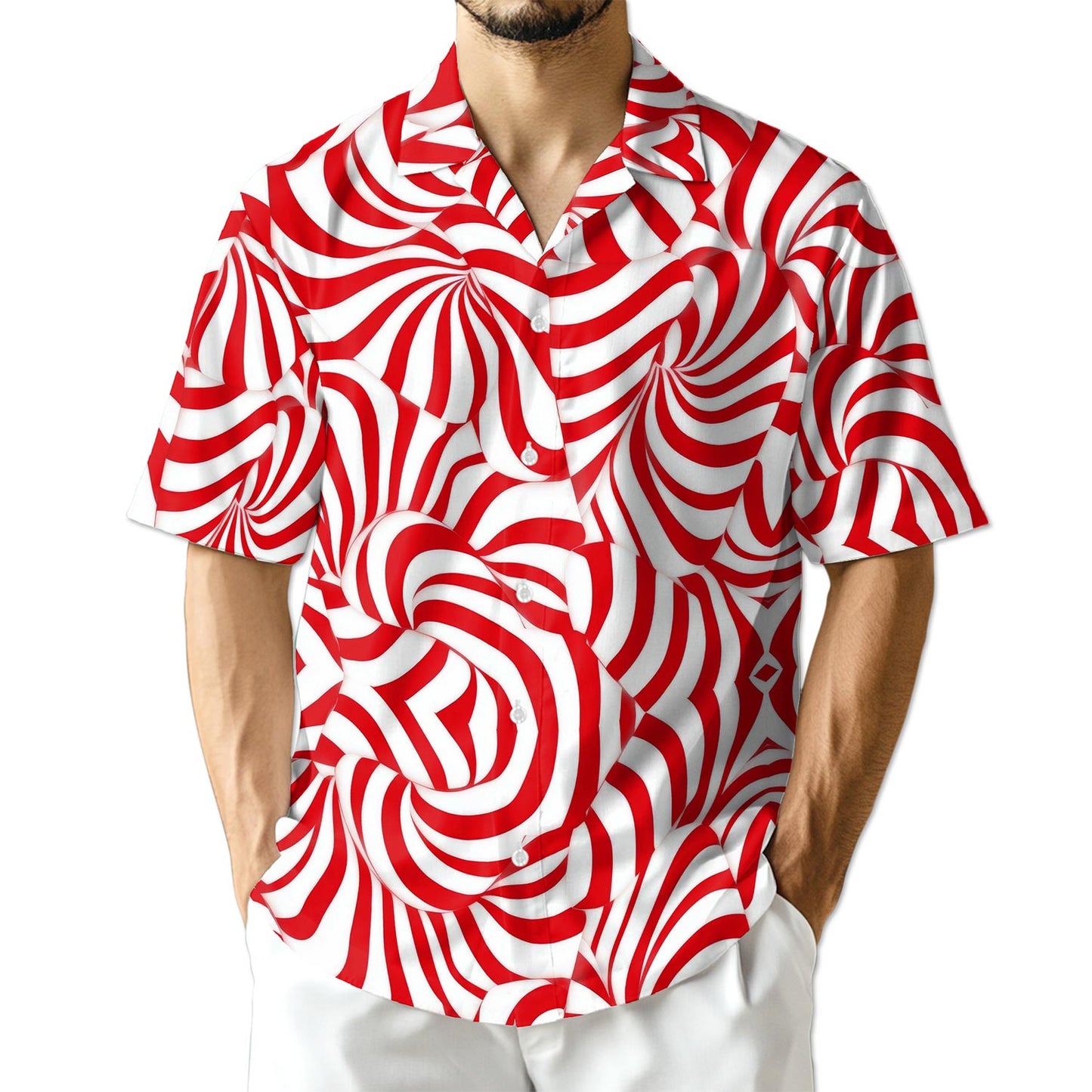Netecom Candy Cane Pattern Hawaiian Shirt for Men