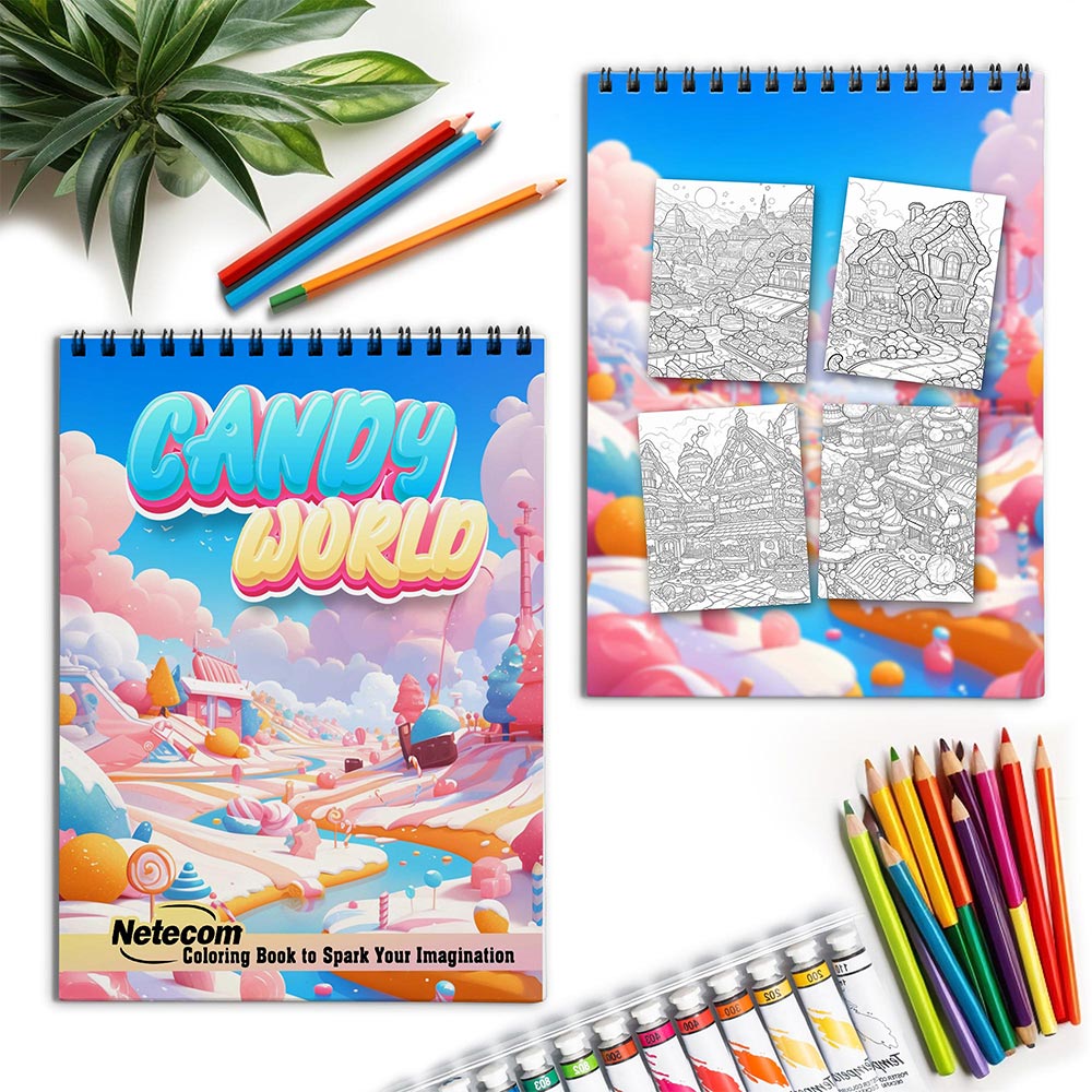 Netecom Candy World Spiral Coloring Book for Adults