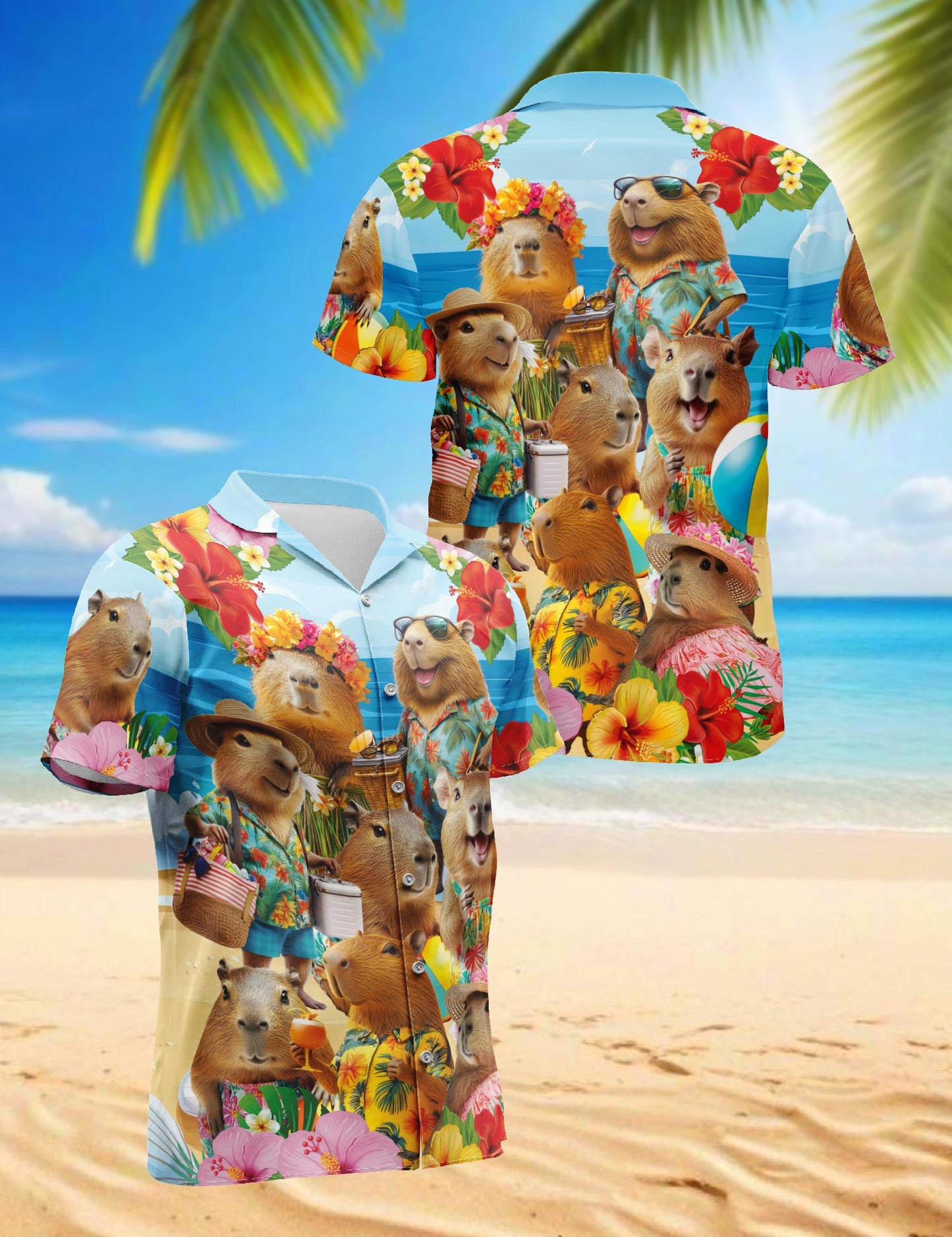 Netecom Capybara Hawaiian Shirt for Men, Button Down Summer Beach Short Sleeve, Tropical Style, Sizes S-5XL