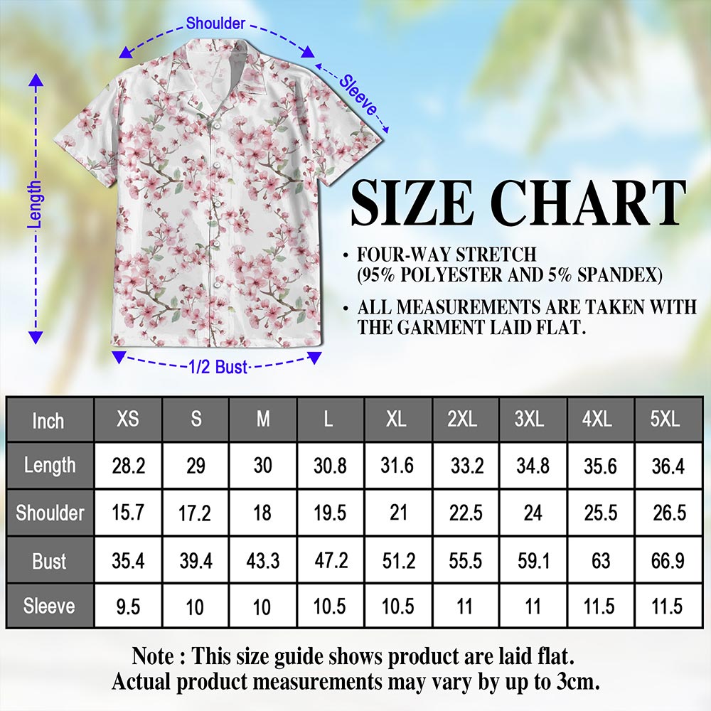Netecom Cherry Blossom Hawaiian Shirt for Men, Floral Style, Button Down Summer Beach Short Sleeve, S-5XL