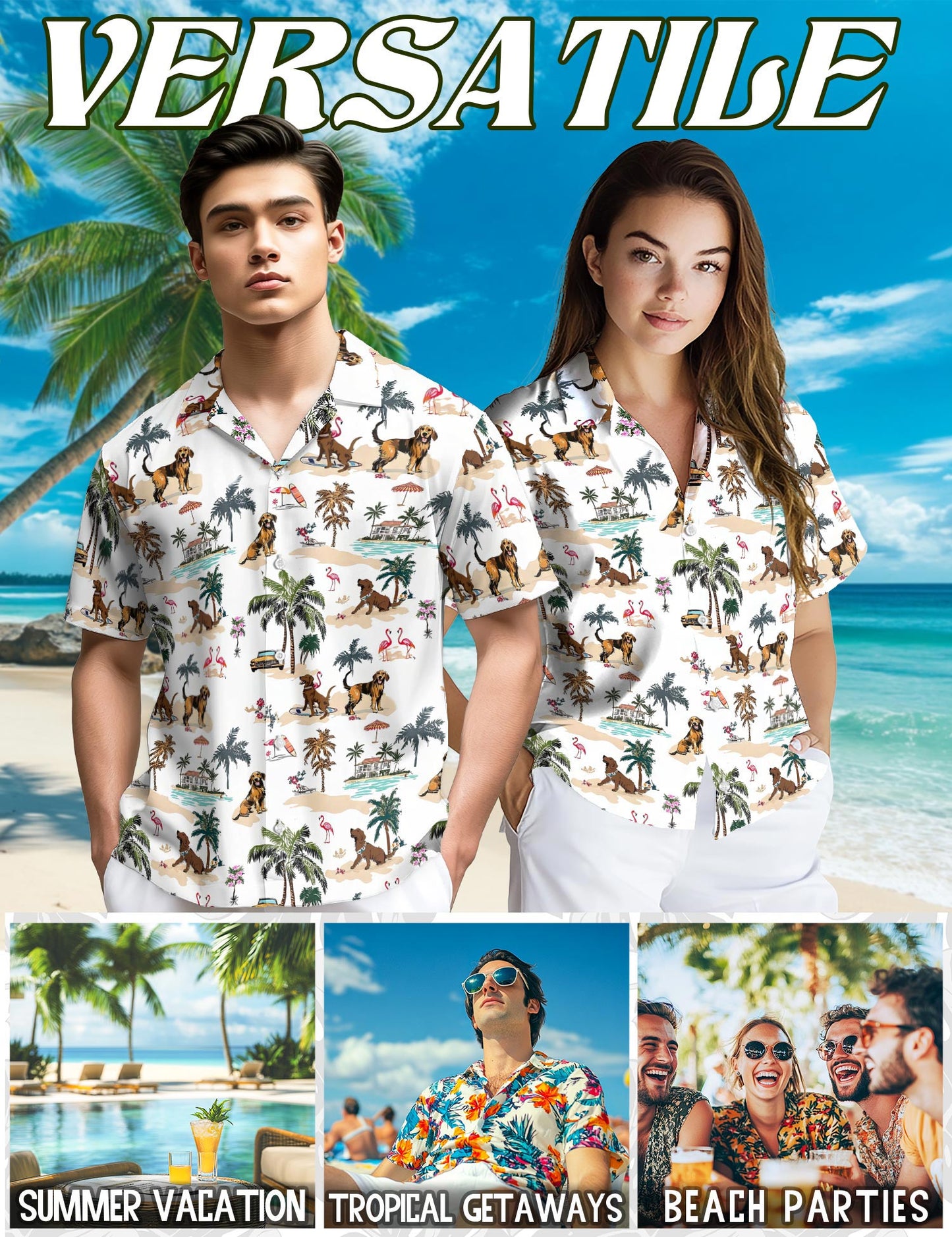 Netecom Chesapeake Bay Retriever Hawaiian Shirt for Men, Tropical Style, Button Down Summer Beach Short Sleeve, S-5XL