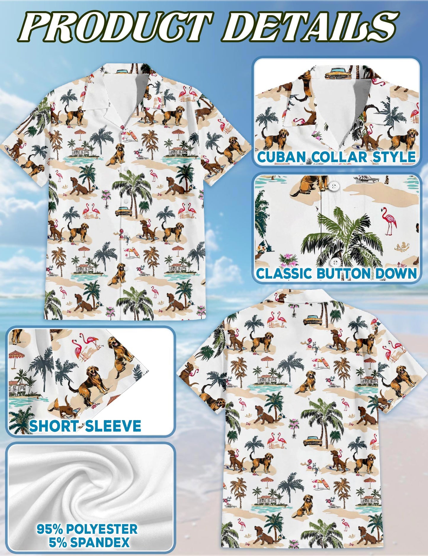 Netecom Chesapeake Bay Retriever Hawaiian Shirt for Men, Tropical Style, Button Down Summer Beach Short Sleeve, S-5XL