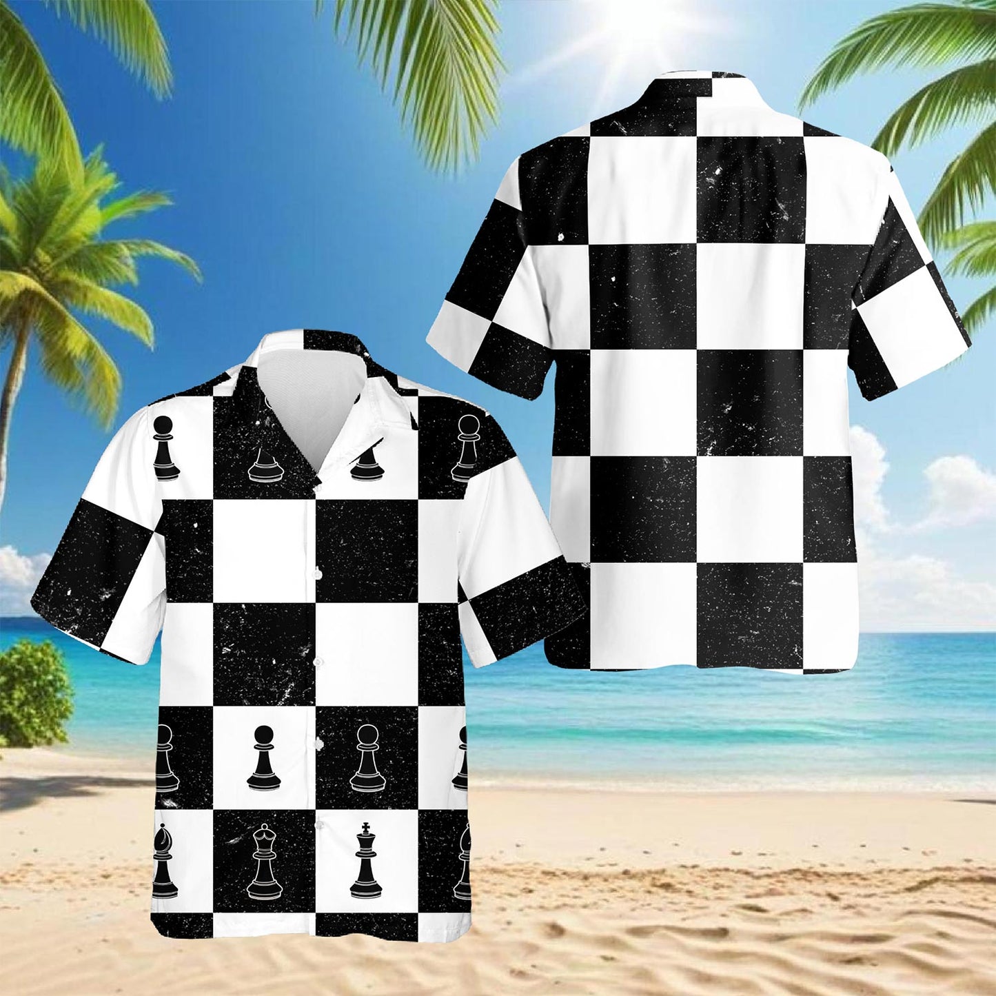 Netecom Chess Hawaiian Shirt for Men, Button Down Summer Beach Short Sleeve, Vintage Style, Sizes S-5XL