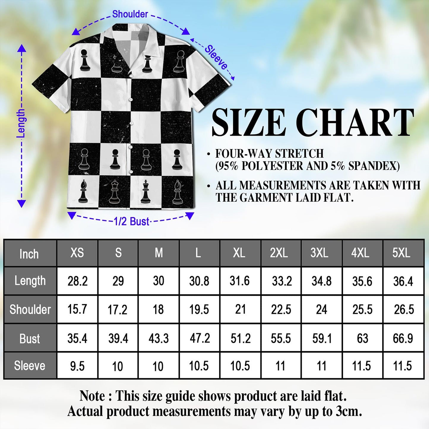 Netecom Chess Hawaiian Shirt for Men, Button Down Summer Beach Short Sleeve, Vintage Style, Sizes S-5XL