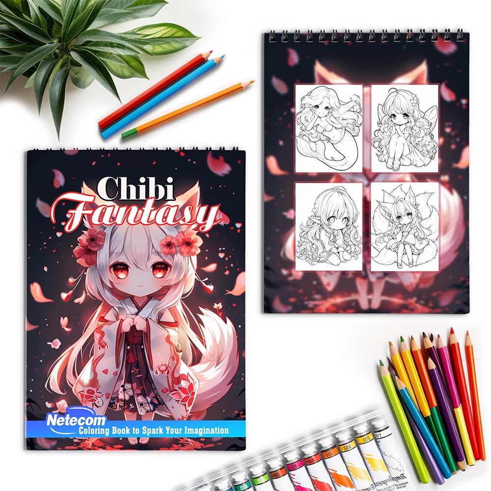 Netecom Chibi Fantasy Spiral Coloring Book for Adults