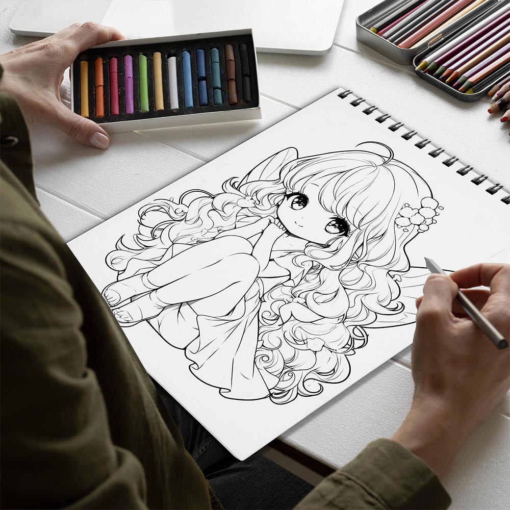 Netecom Chibi Fantasy Spiral Bound Coloring Book for Adults