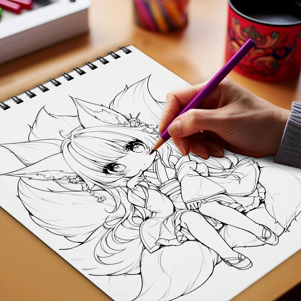 Netecom Chibi Fantasy Coloring Book Spiral Bound for Adults