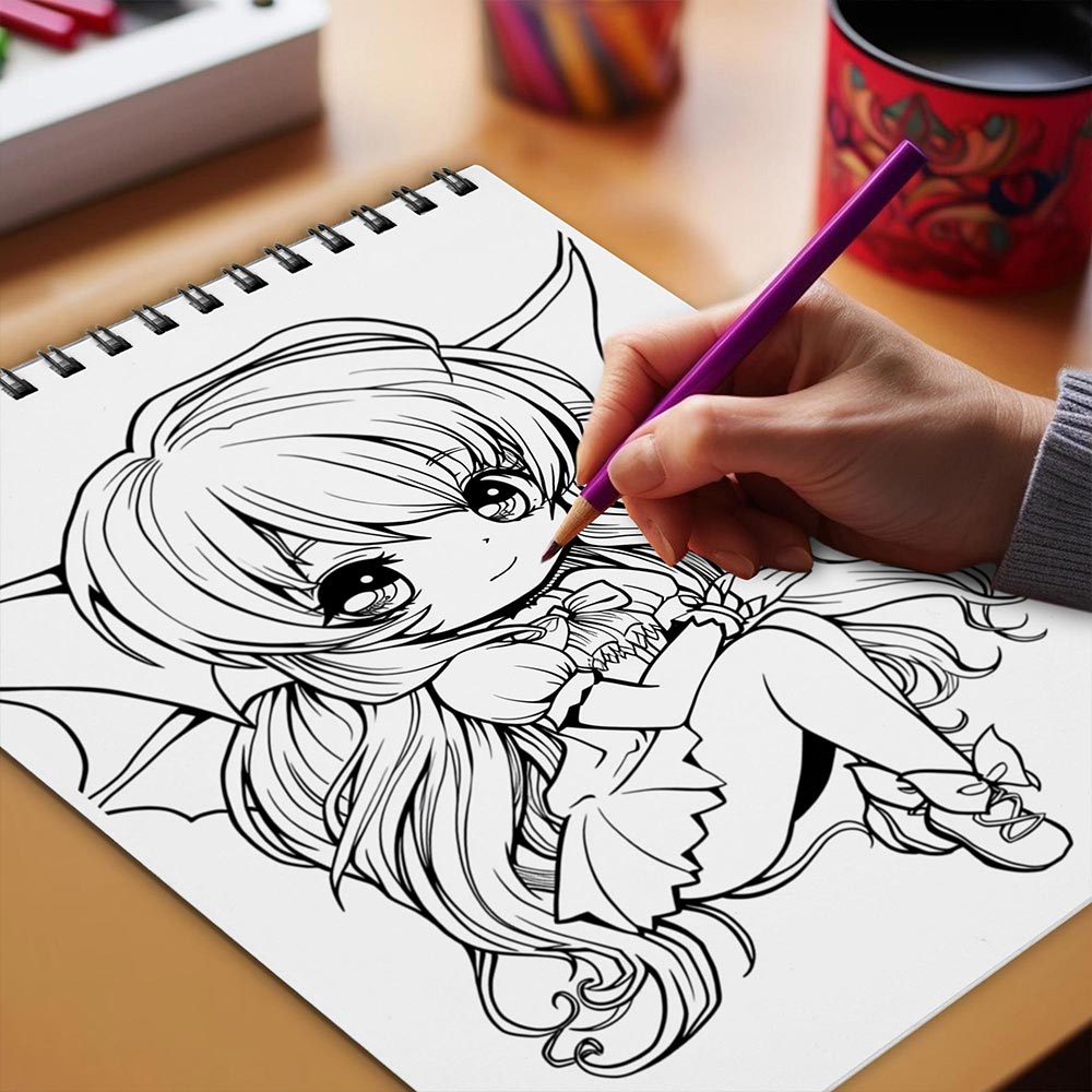 Netecom Chibi Gothic Girls Coloring Book Spiral Bound for Adults