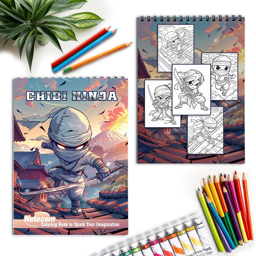 Netecom Chibi Ninja Spiral Coloring Book for Adults