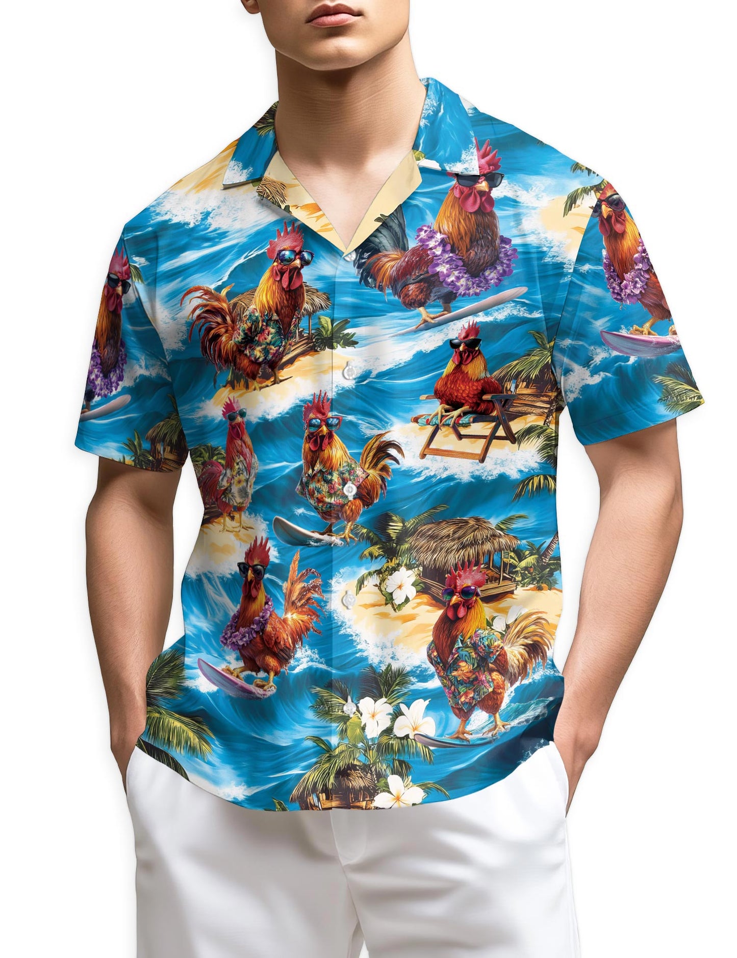 Netecom Chicken Surfing Hawaiian Shirt for Men