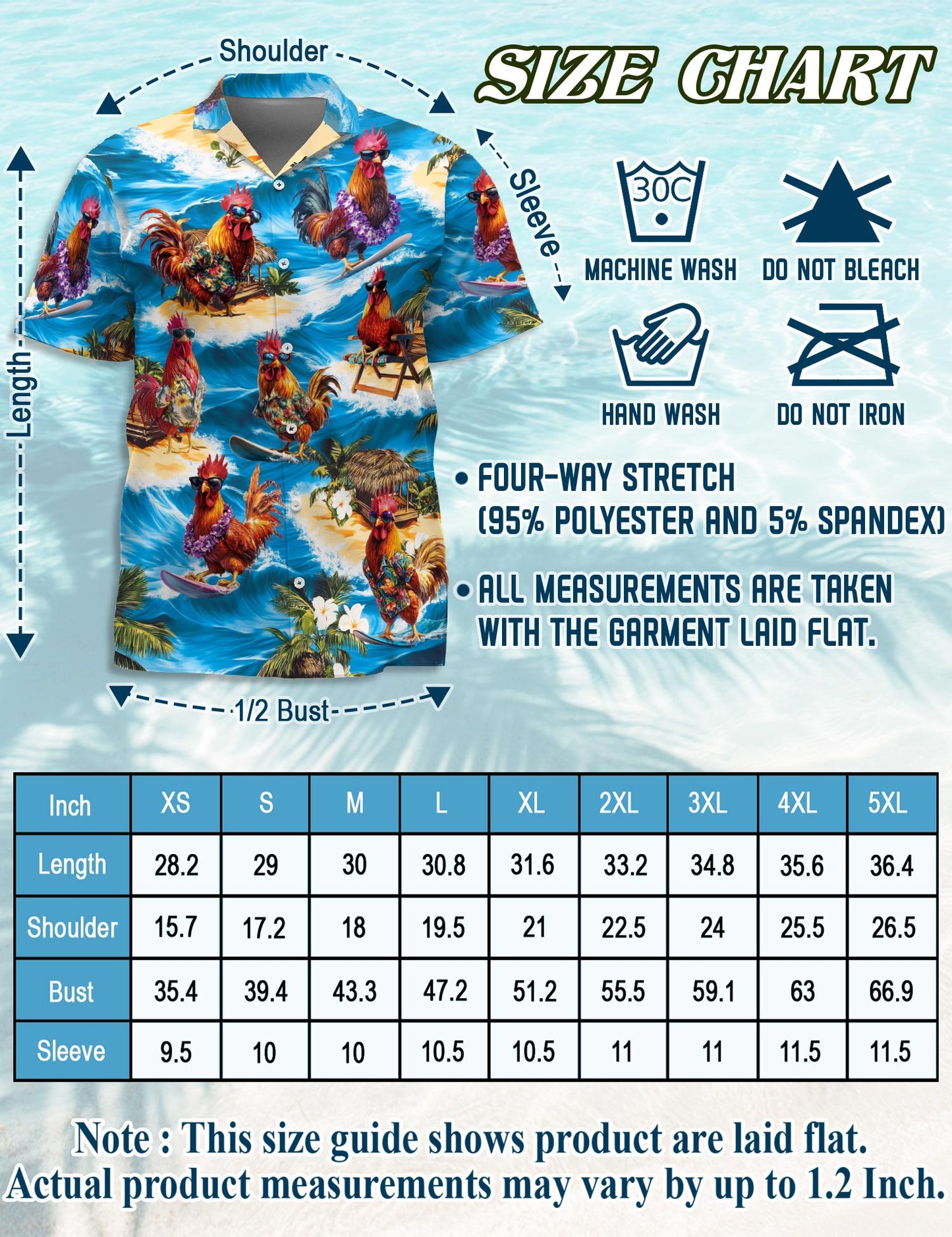 Netecom Chicken Surfing Hawaiian Shirt for Men, Button Down Summer Beach Short Sleeve, Tropical Style, Sizes S-5XL