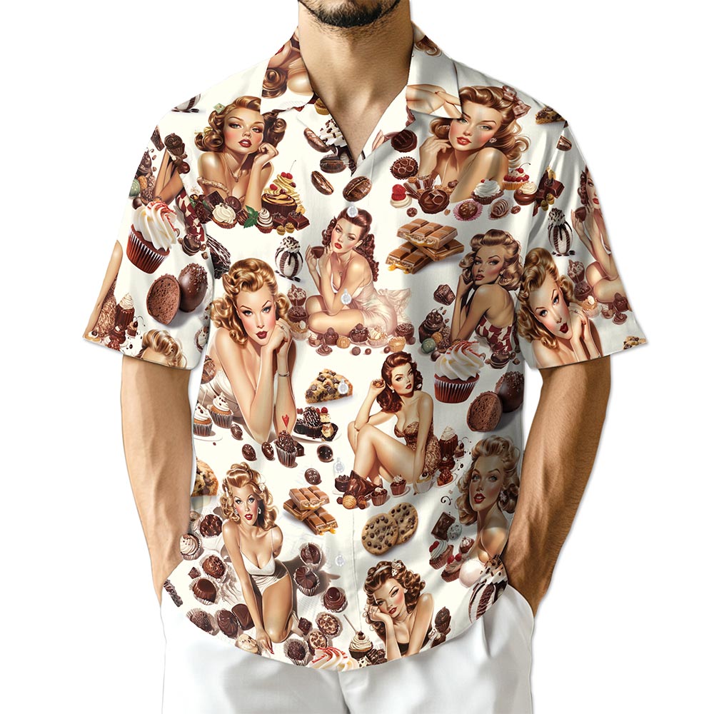 Netecom Chocolate Candy Desert Pinup Girl Hawaiian Shirt