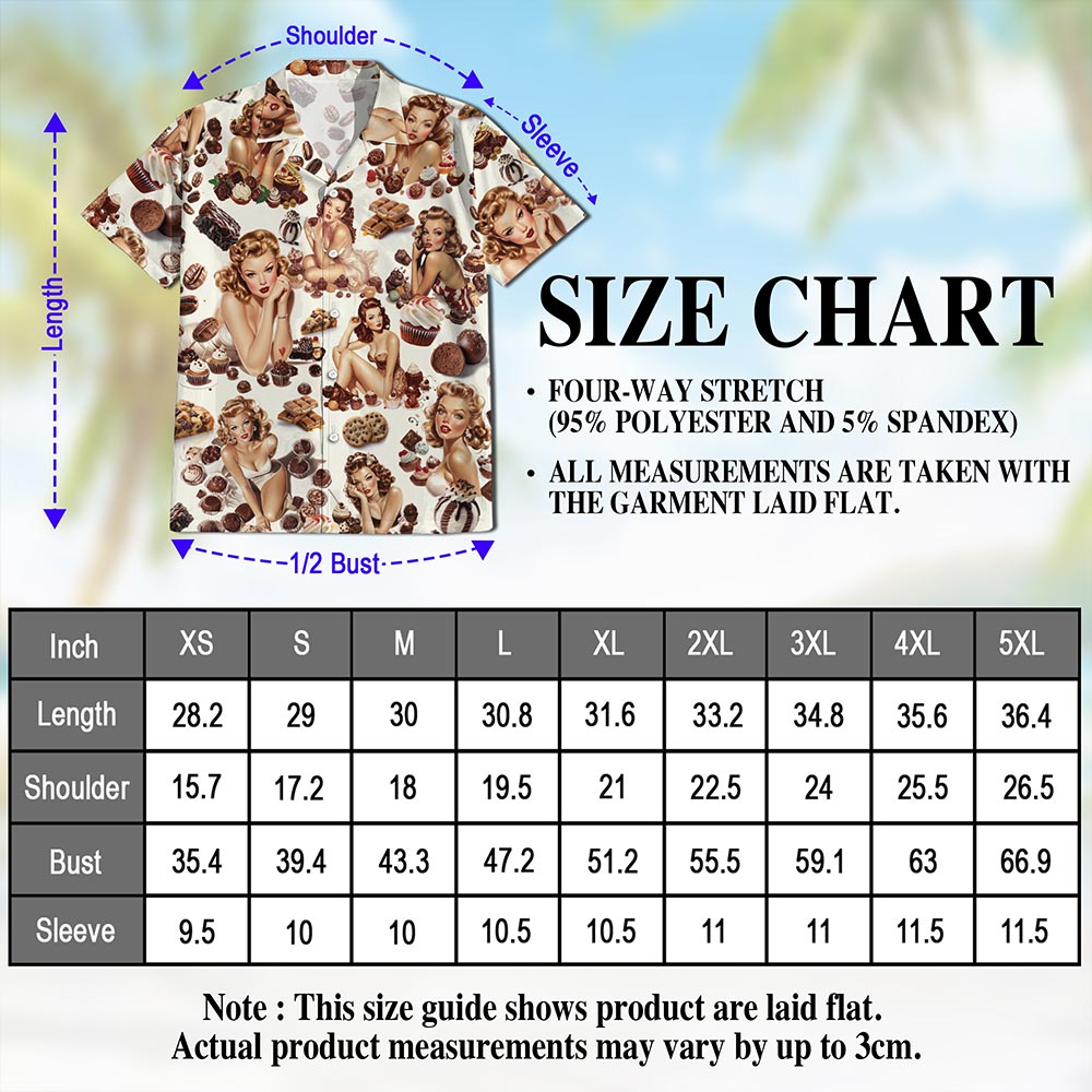 Netecom Chocolate Candy Desert Pinup Girl Hawaiian Shirt for Men, Beautiful Sexy Girl Button Down Summer Beach Shirts, S-5XL