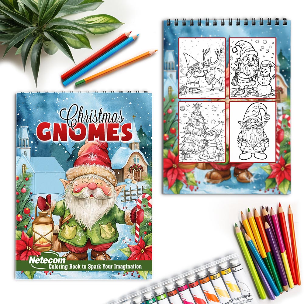 Netecom Christmas Gnomes Spiral Coloring Book for Adults and Kids