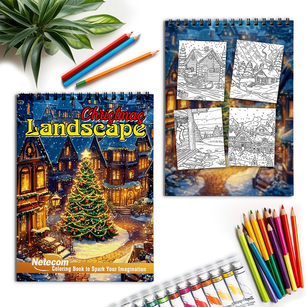 Netecom Christmas Landscape Spiral Coloring Book for Adult