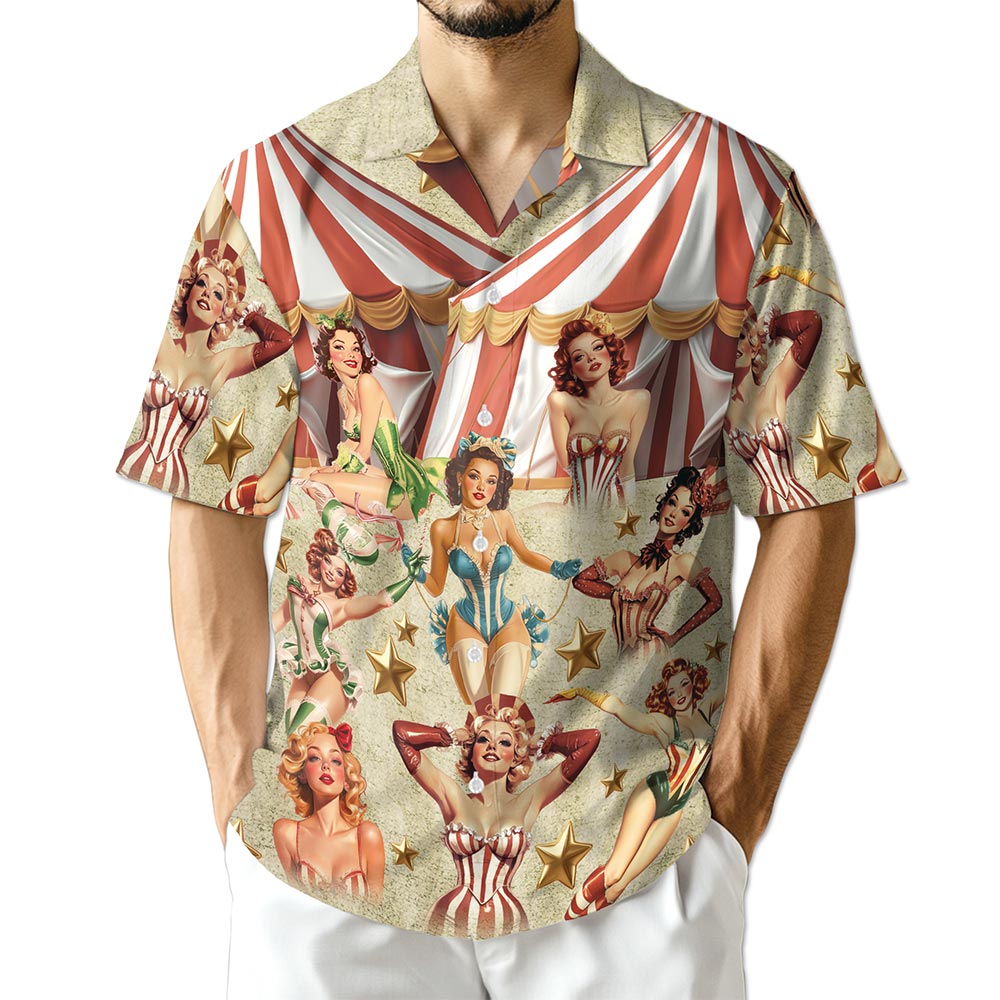 Netecom Circus Pinup Girl Hawaiian Shirt for Men