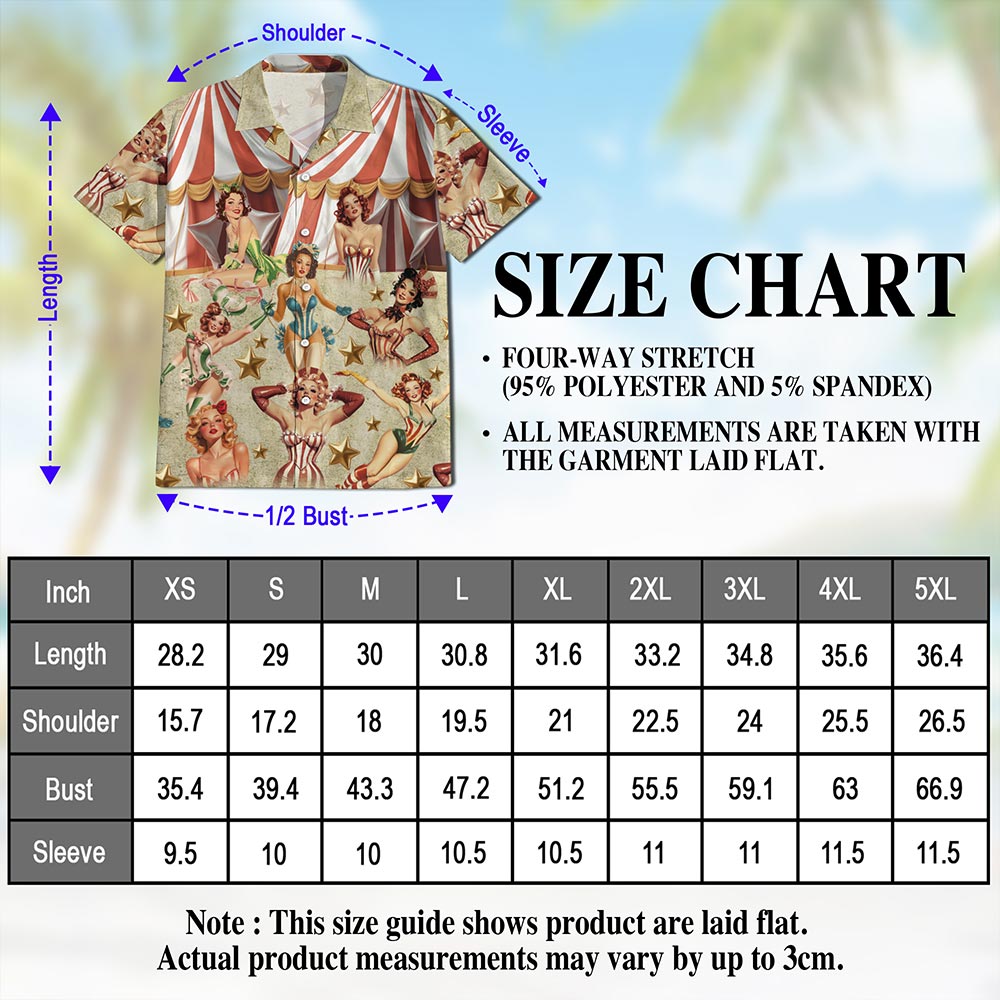 Netecom Circus Pinup Girl Hawaiian Shirt for Men, Beautiful Sexy Girl Button Down Summer Beach Short Sleeve Shirts, S-5XL