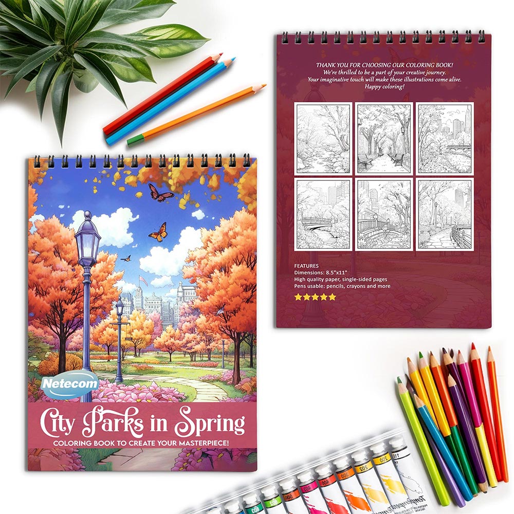Netecom City Parks in Spring Spiral Coloring Book for Adults