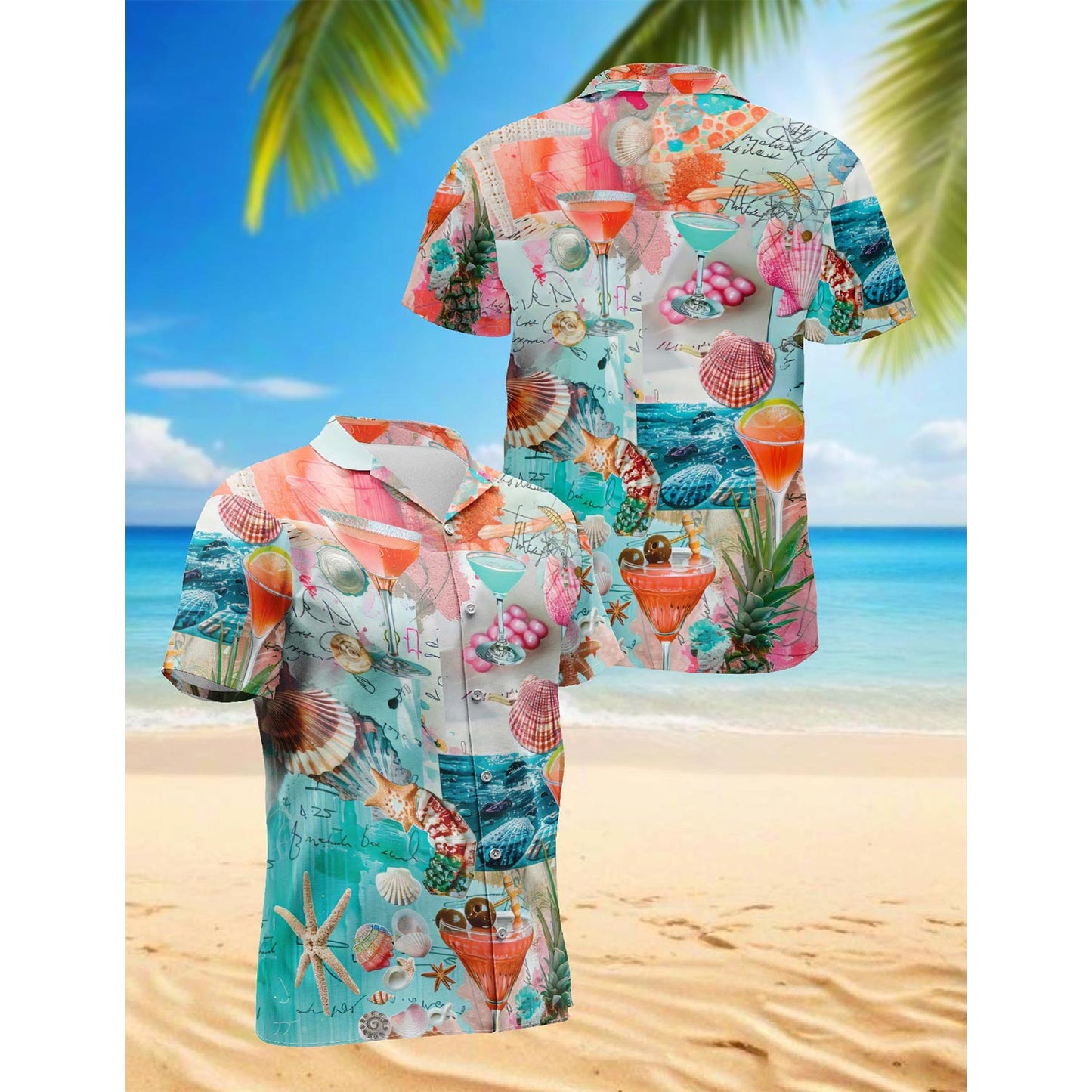 Netecom Coctail Summer Hawaiian Shirt for Men, Fun & Relaxed Style, Button Down Summer Beach Short Sleeve, S-5XL