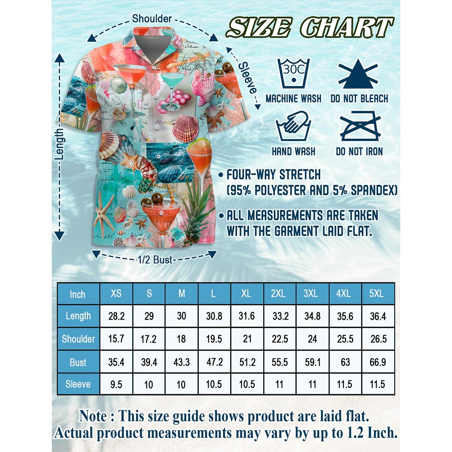 Netecom Coctail Summer Hawaiian Shirt for Men, Fun & Relaxed Style, Button Down Summer Beach Short Sleeve, S-5XL