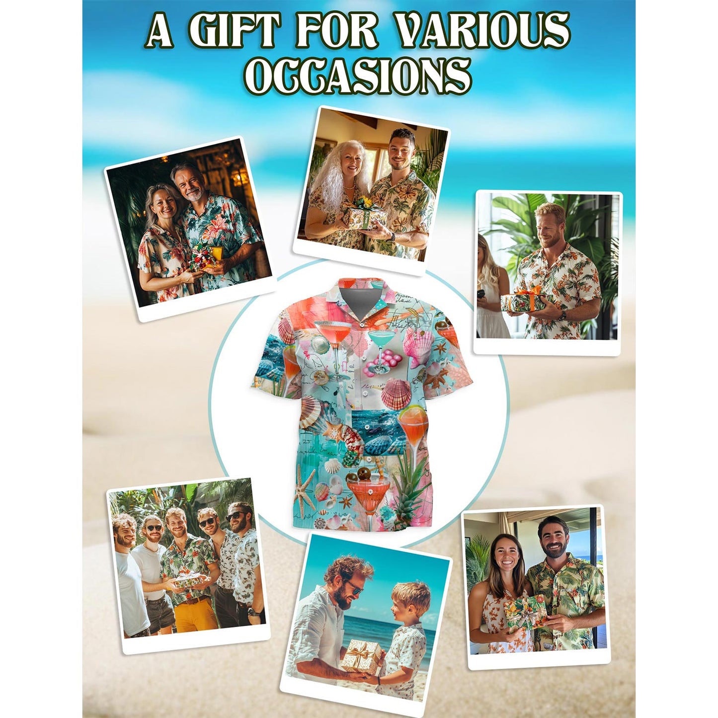Netecom Coctail Summer Hawaiian Shirt for Men, Fun & Relaxed Style, Button Down Summer Beach Short Sleeve, S-5XL