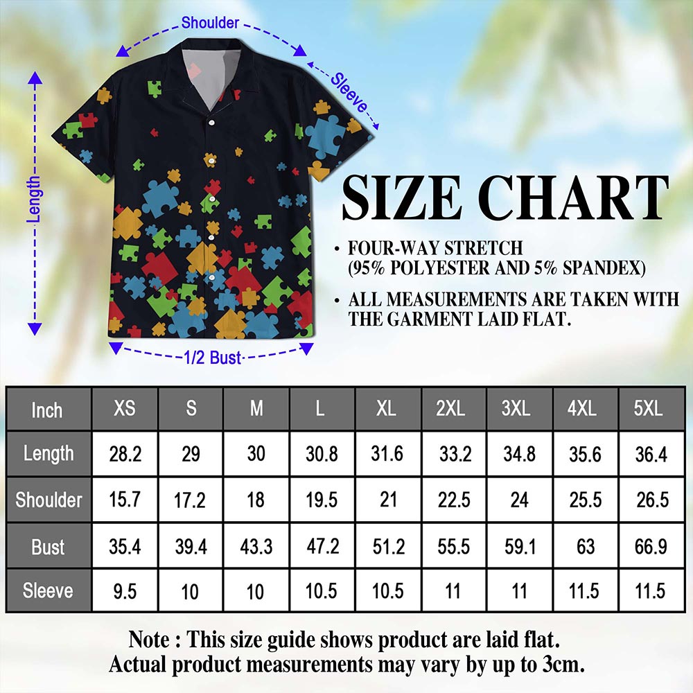 Netecom Colorful Autism Awareness Hawaiian Shirt for Men, Button Down Summer Beach Short Sleeve, S-5XL