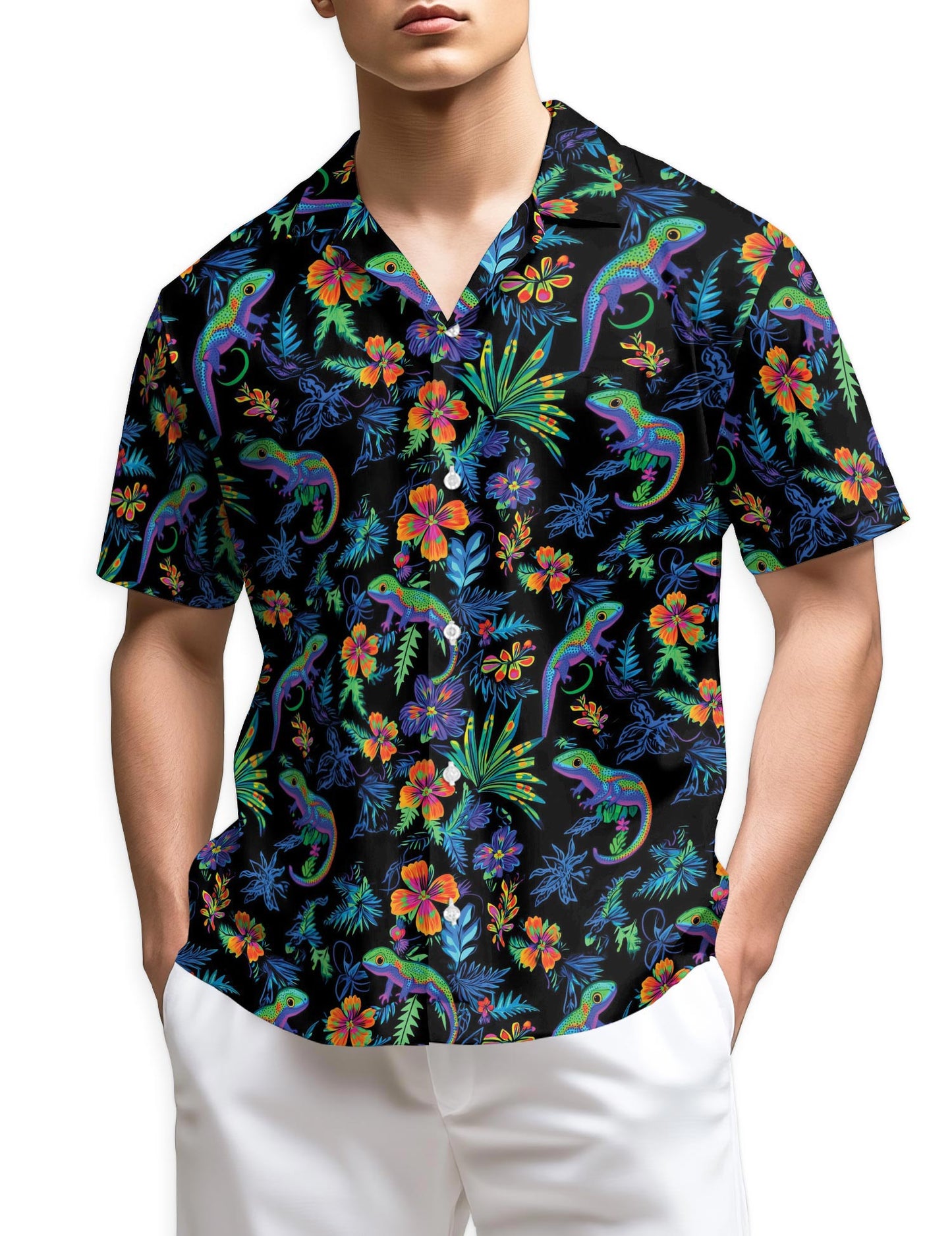 Netecom Colorful Gecko Hawaiian Shirt for Men
