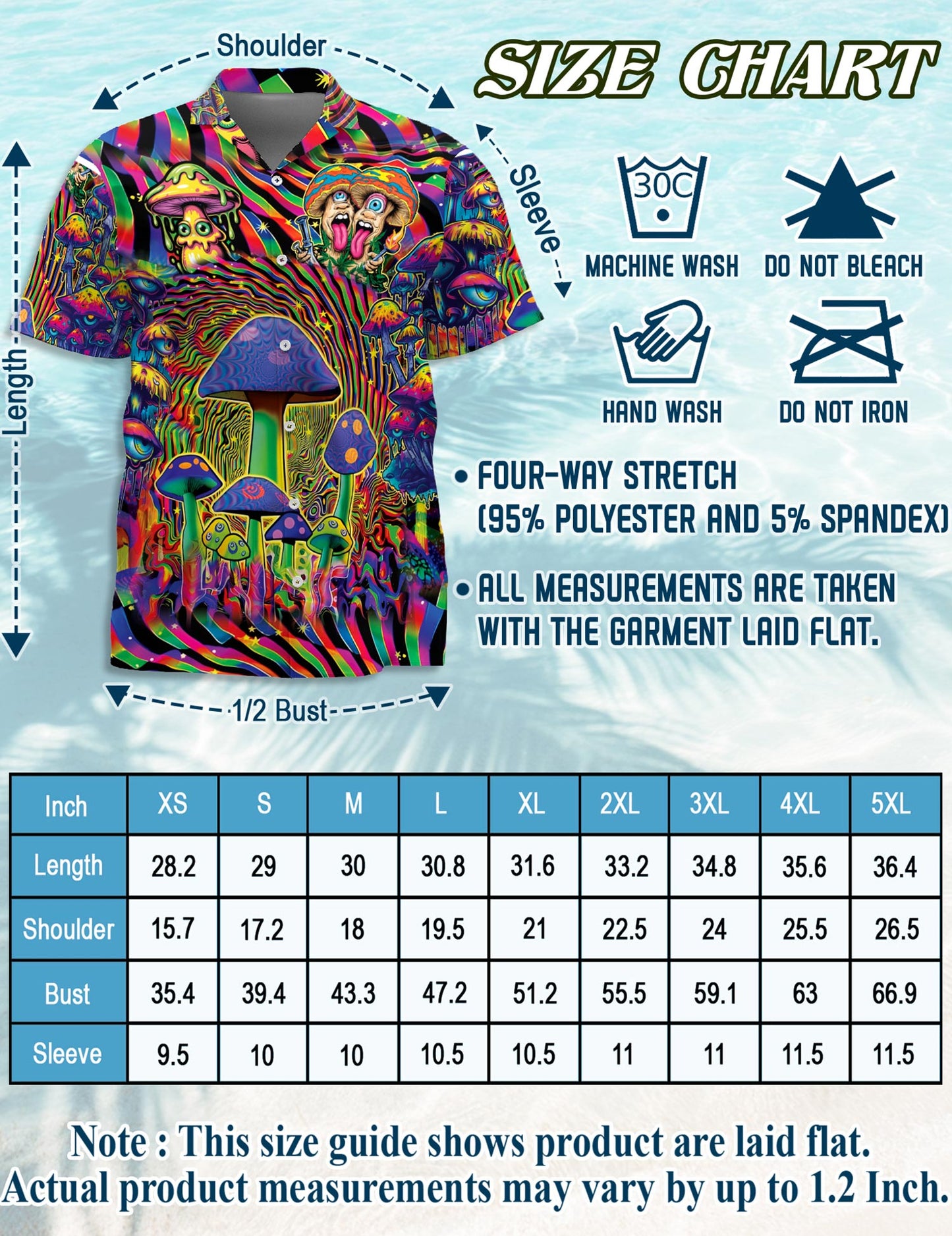 Netecom Colorful Hippie Mushroom Hawaiian Shirt for Men, Vintage Style Button Down Summer Beach Short Sleeve Shirts, S-5XL