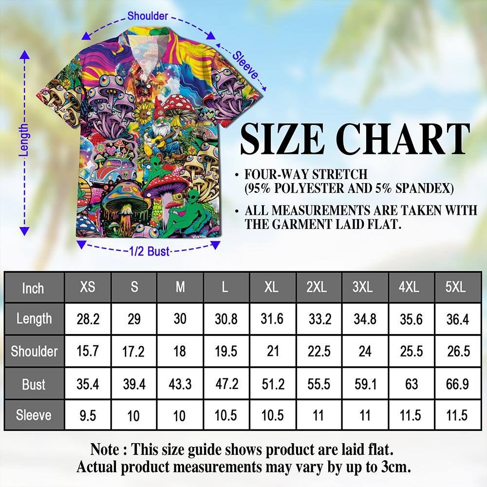 Netecom Colorful Hippie Mushroom Hawaiian Shirt for Men, Mushroom Lover Gifts, Fungi Button Down Summer Beach Shirts, S-5XL